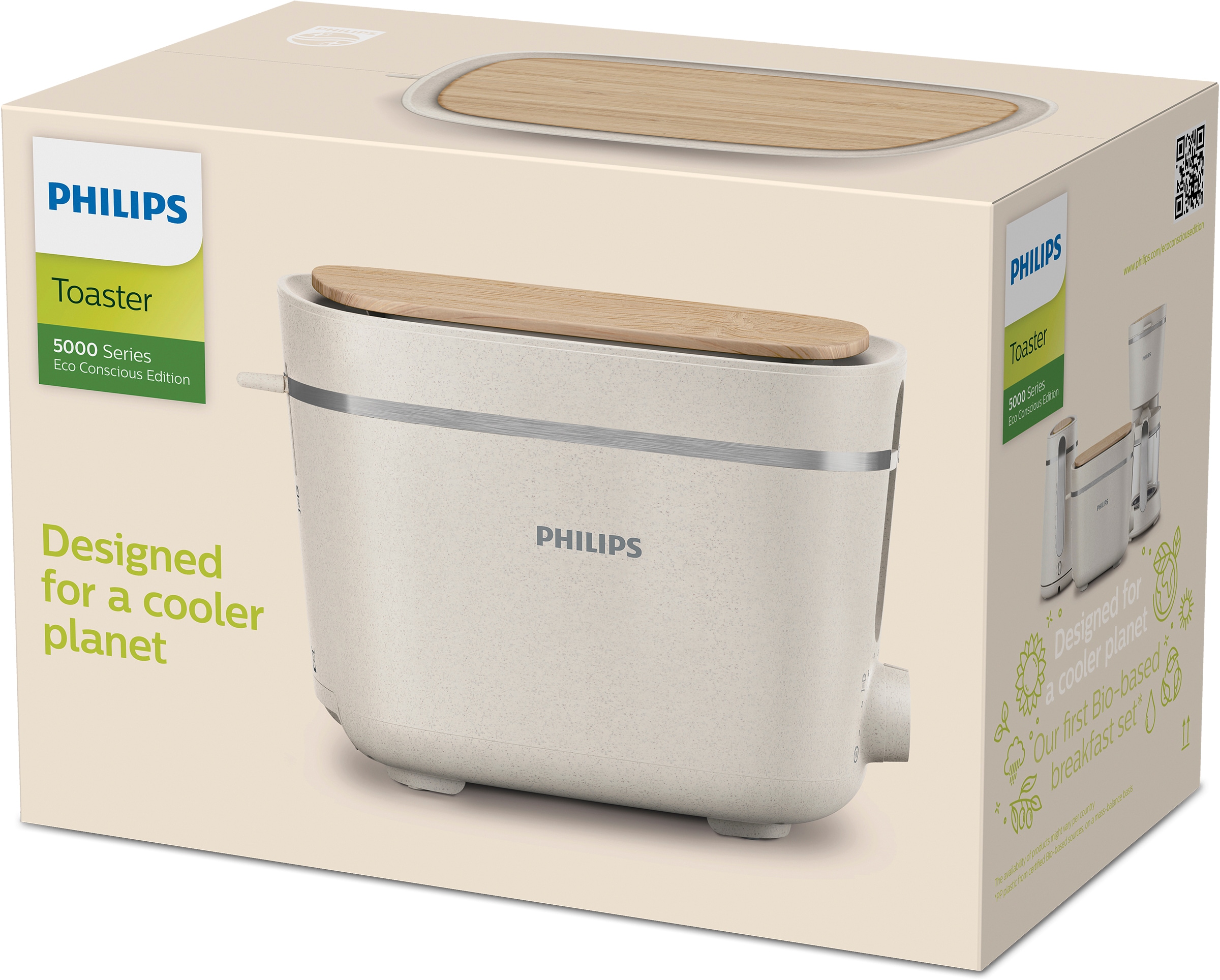 Philips Toaster »HD2640/10 Eco Conscious Collection«, 2 kurze Schlitze, für 2 Scheiben, 830 W, Aufwärm- und Auftaufunktion, biobasierter Kunststoff, Seidenweiß matt