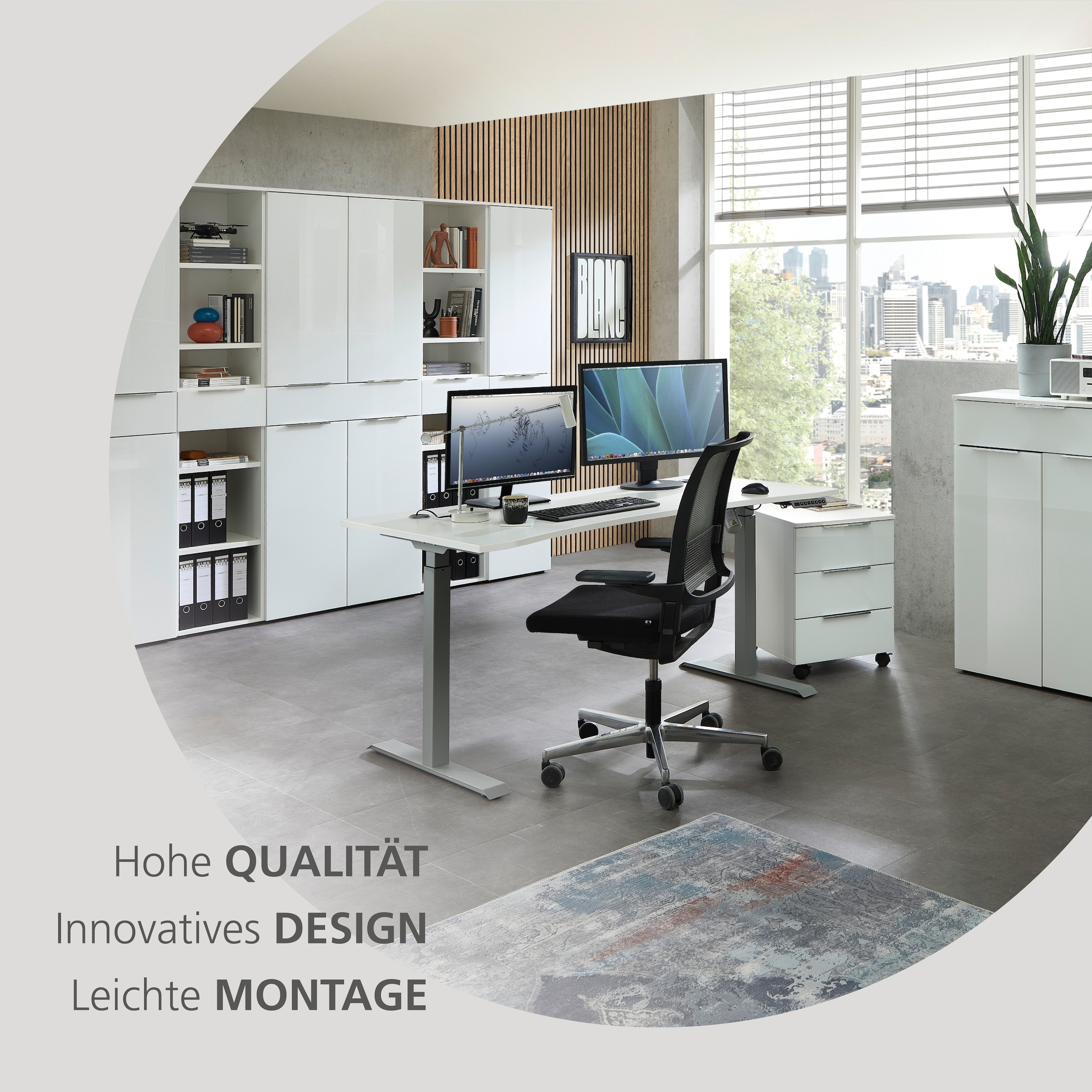 Innostyle Aktenschrank »Büroschrank Santorin, 80/198/38 cm ( B/H/T)« 1 Stk. tlg. 4 türig, 1 Schubkasten, Softclose, Klarglas, ABS Schutzkante