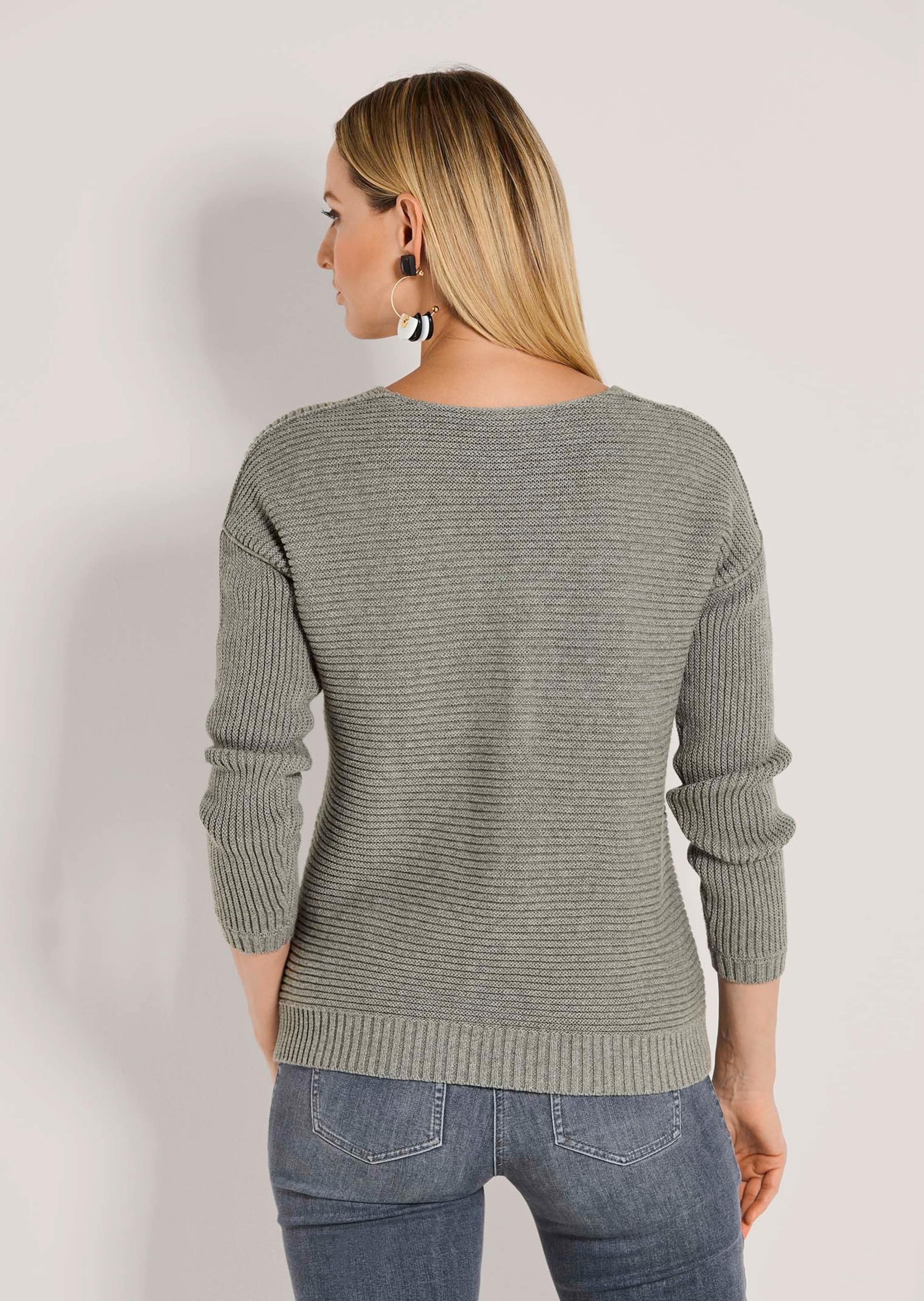 MADELEINE Longpullover »Pullover Langarm-Pullover mit V-Ausschnitt« Markante Rippstruktur