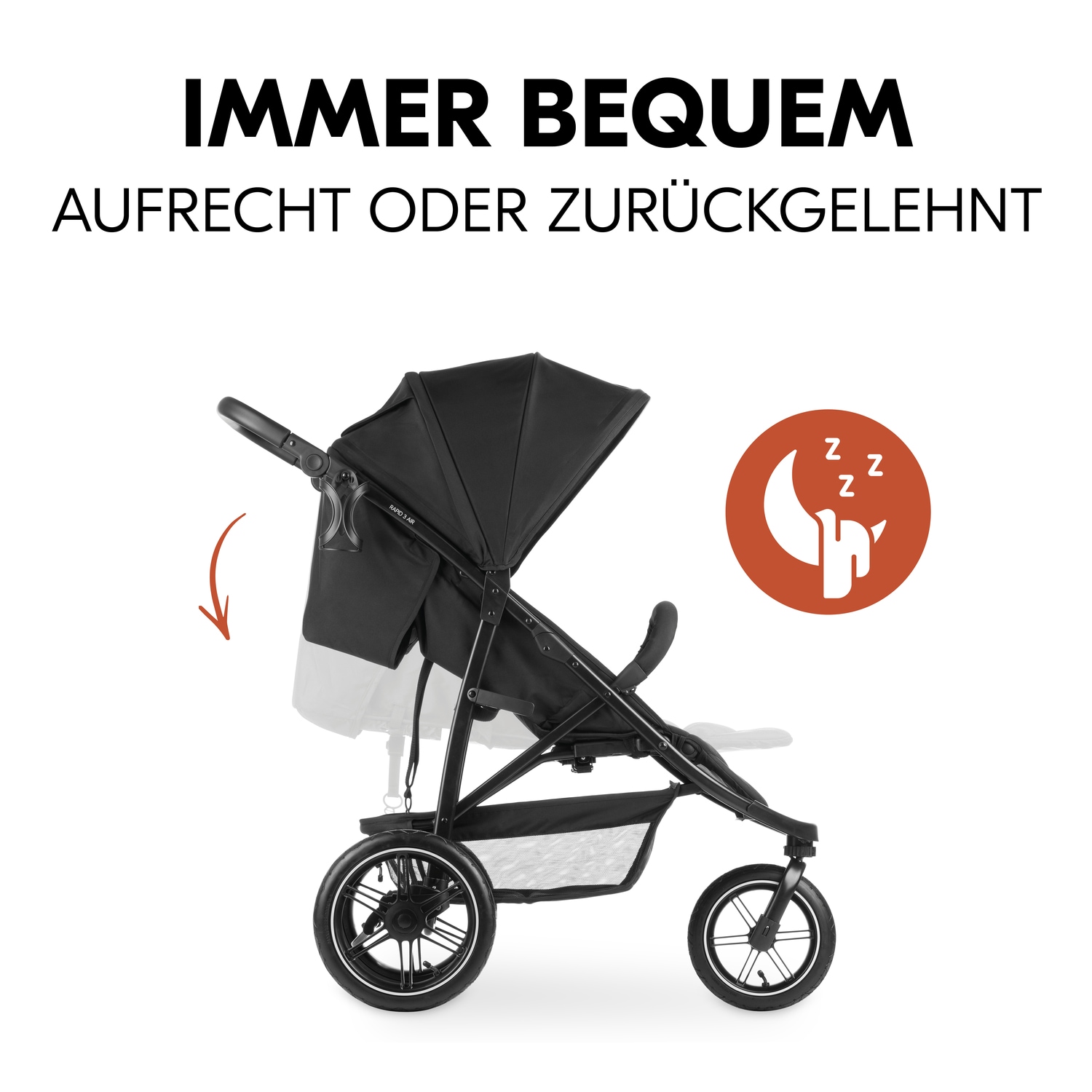 Hauck Kinder-Buggy »Dreiradbuggy, Rapid 3 Air, black«, 22 kg, mit schwenk/feststellbarem Vorderrad; Lufträder; bis 22 kg belastbar