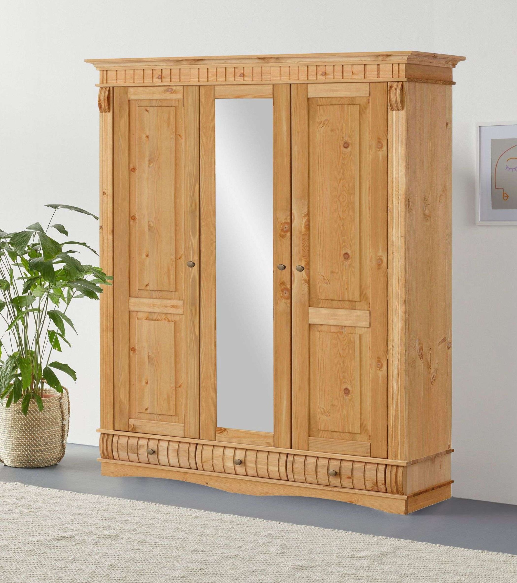 OTTO home Kleiderschrank »Teresa« 3 Türen, aus massiver Kiefer, Breite 152 cm, mit Spiegel, FSC®