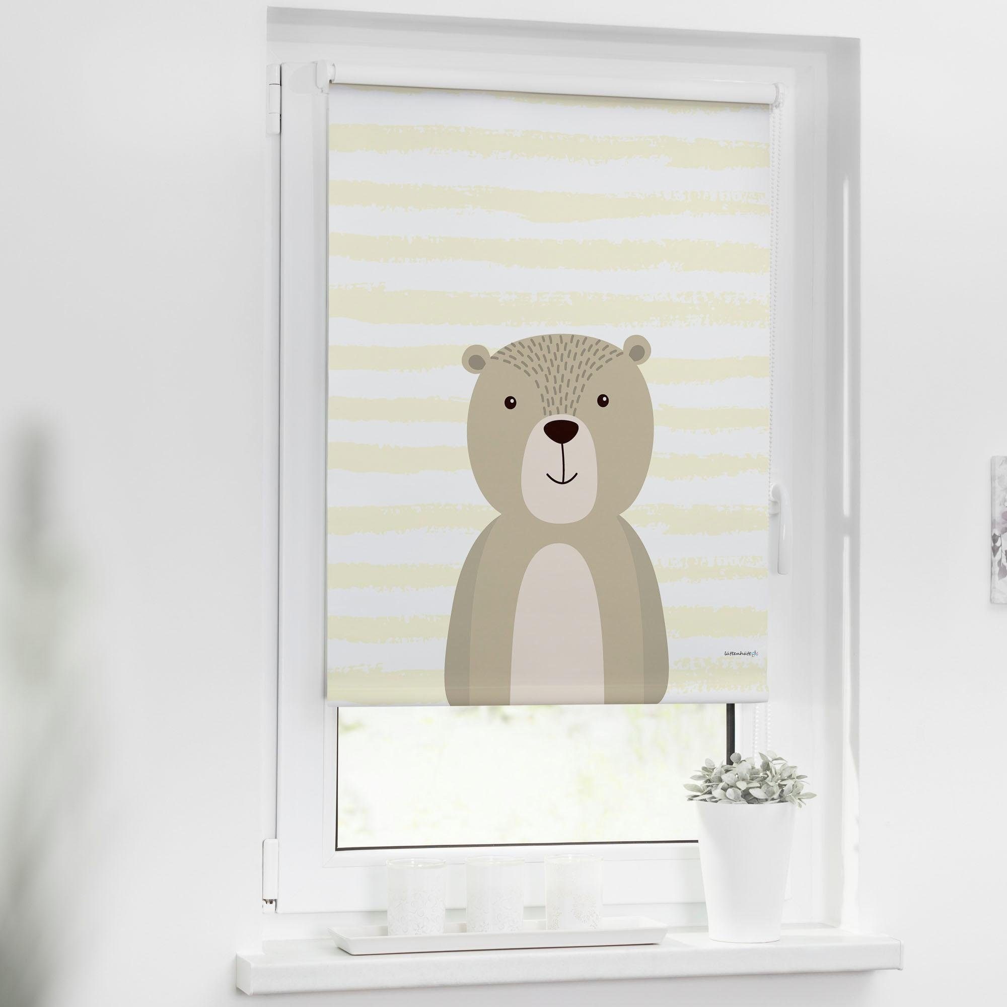 Lüttenhütt Seitenzugrollo »Bär« verdunkelnd ohne Bohren Kinderrollo im Fixmaß