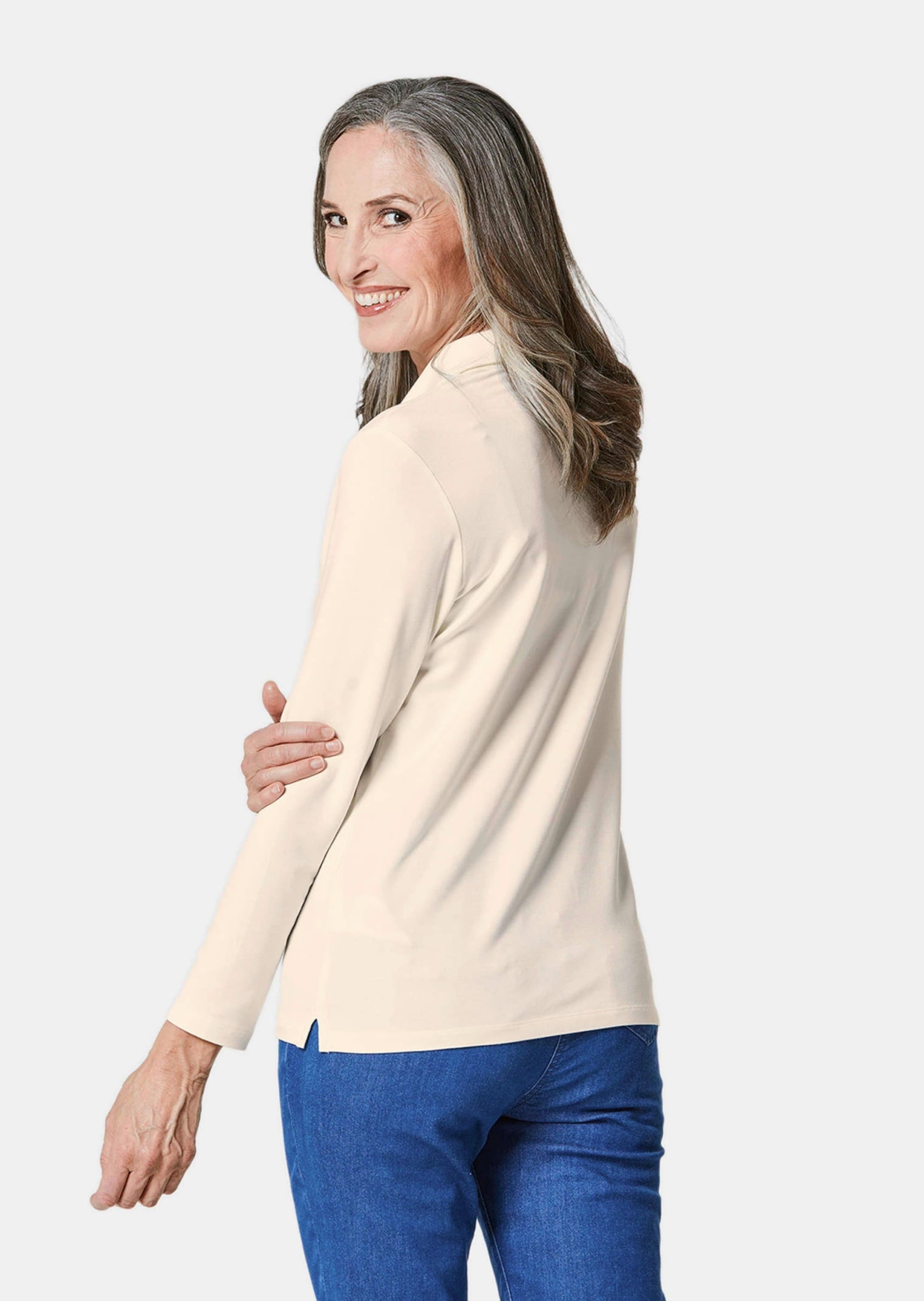 GOLDNER Poloshirt »Poloshirt Langarm Poloshirt mit Schmuckband an Knopfleiste«