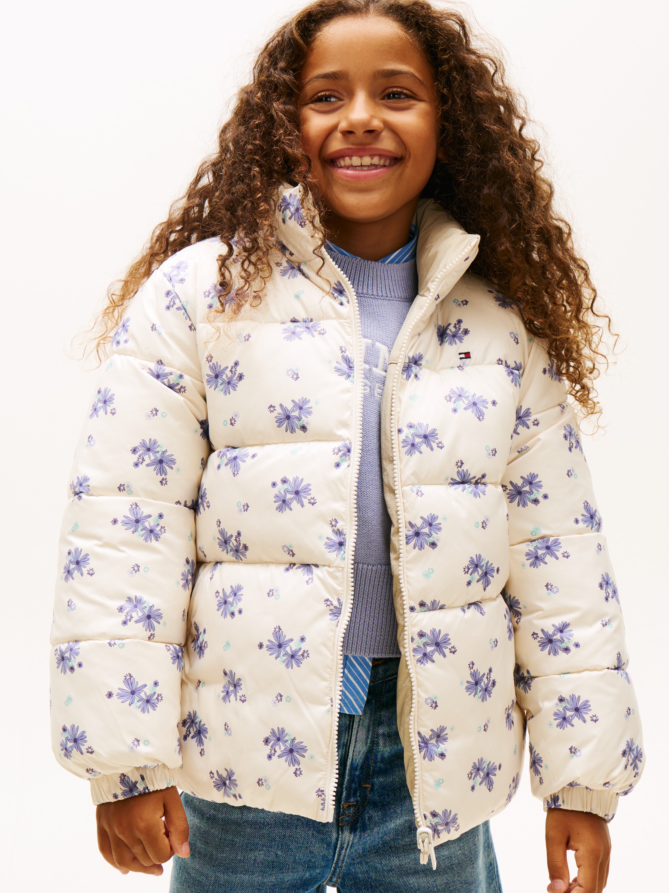 Tommy Hilfiger, Damen, Wendejacke »FLOWER AOP REVERSIBLE PUFFER« ohne Kapuze Regular fit, Kinder bis 16 Jahre, Ancient White / Floral Aop, 8 (128), 