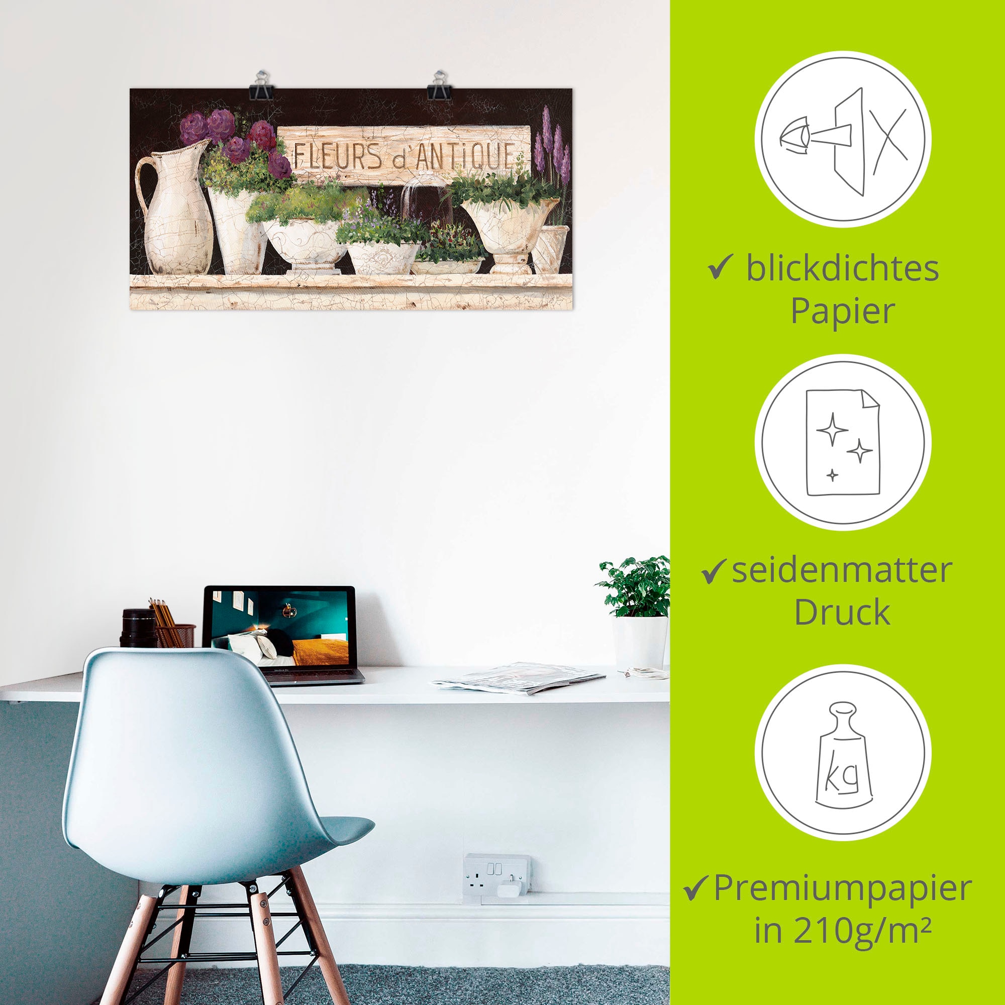Artland Wandbild »Antike Blumen«, Vasen & Töpfe, (1 St.), als Alubild, Outdoorbild, Leinwandbild, Poster, Wandaufkleber