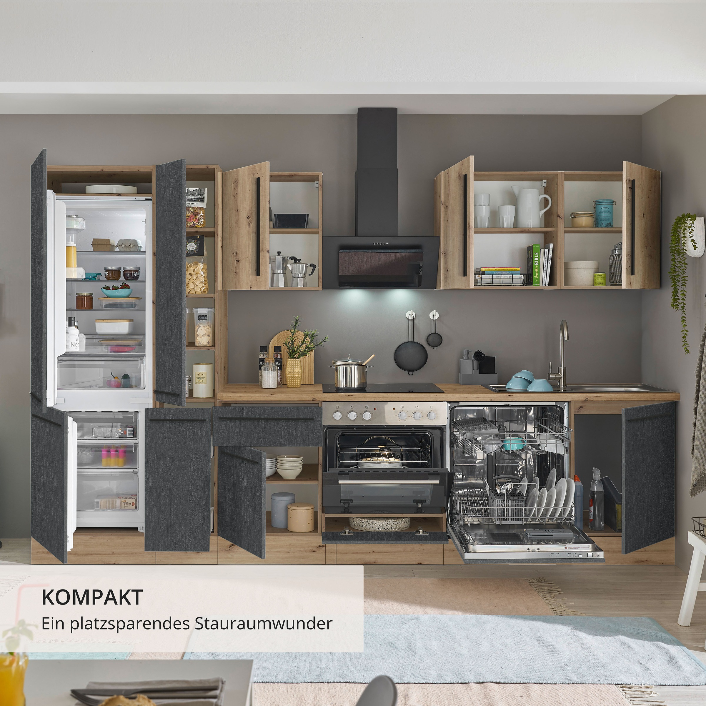 KOCHSTATION Küchenzeile »Florida« Breite 310 cm, wahlweise mit E-Geräten,Softclose für Türen/Schubkästen