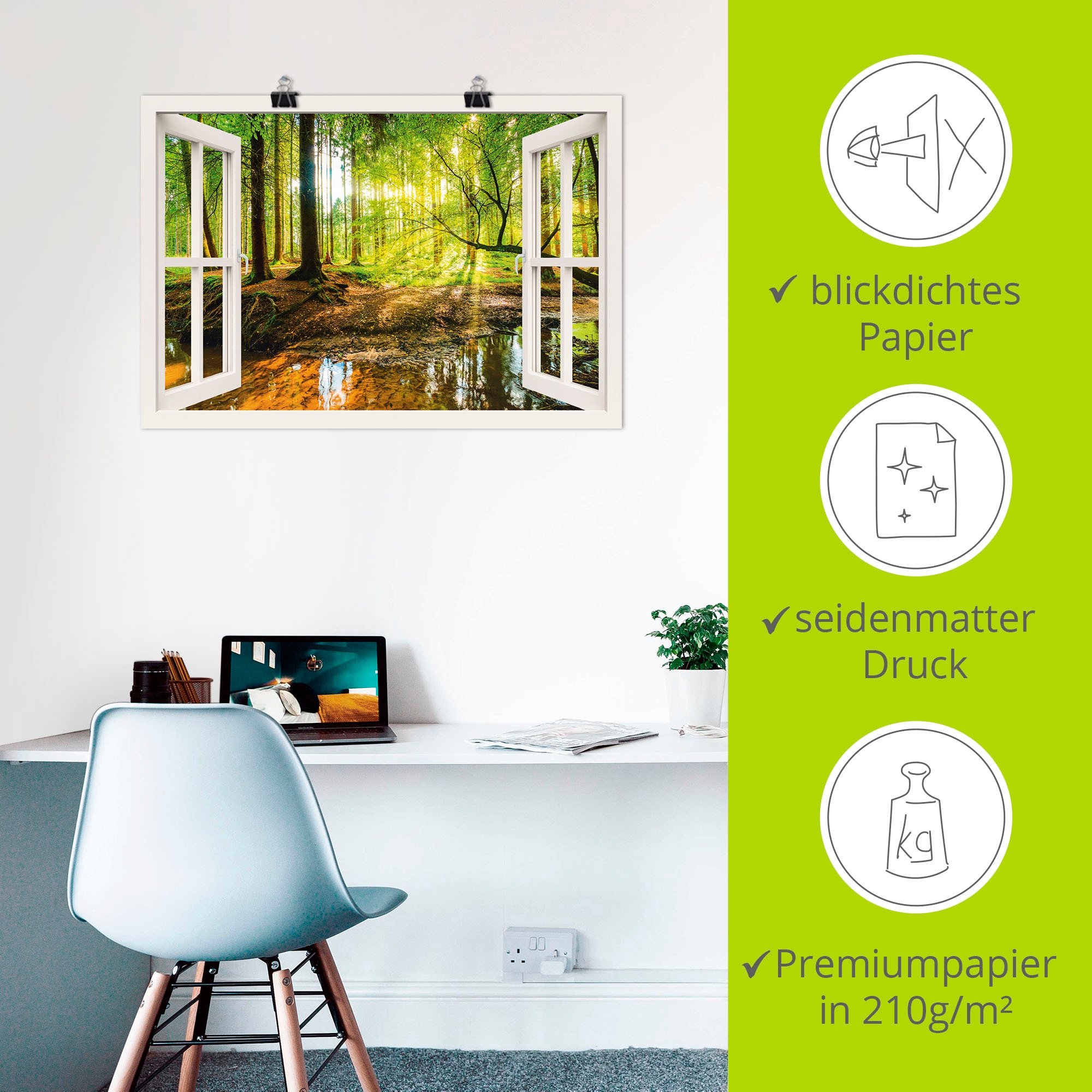 Artland Wandbild »Fensterblick - Wald mit Bach« Wald 1 Stk. tlg. als Leinwandbild, Poster, Wandaufkleber in verschied. Größen