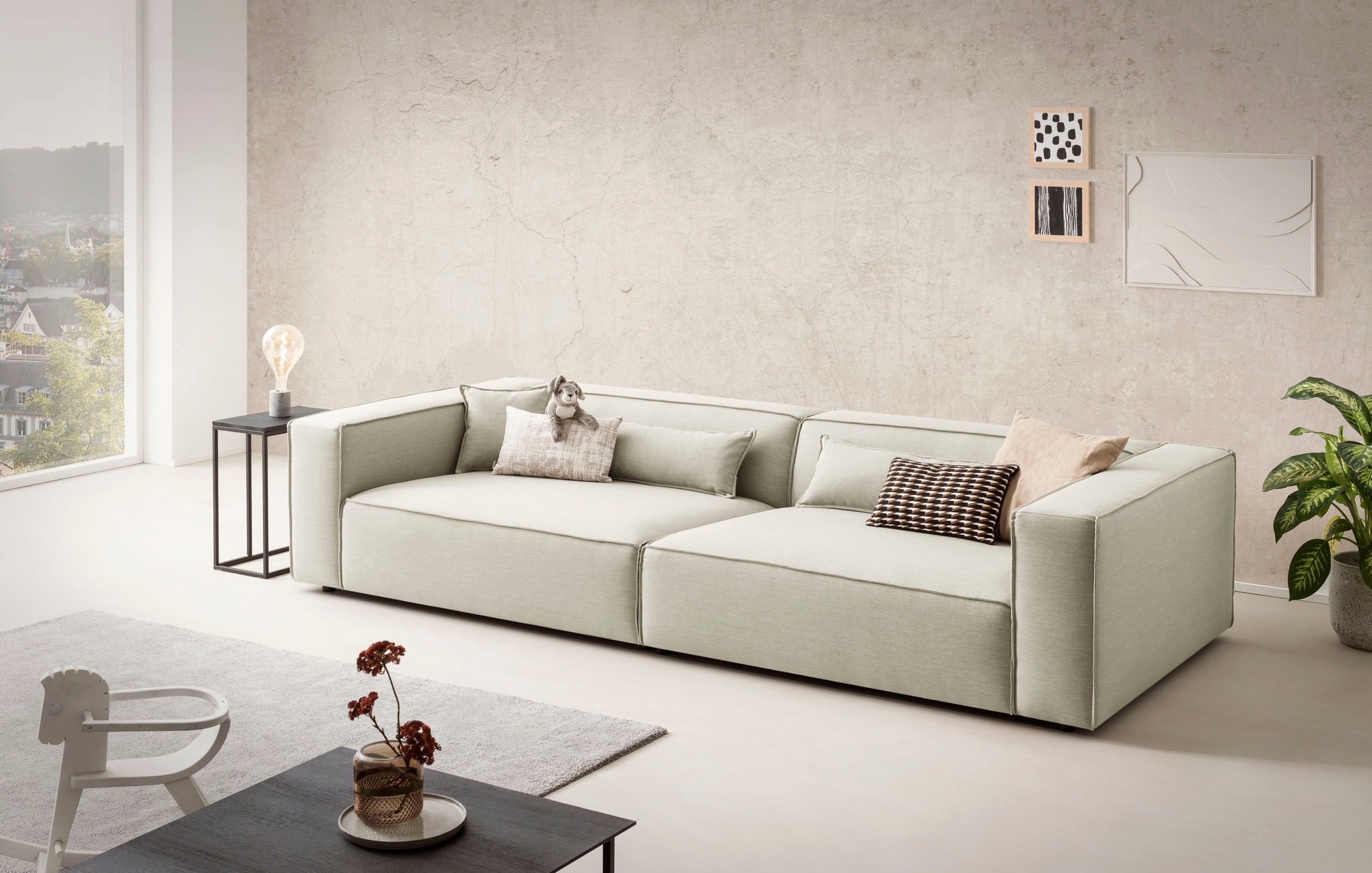 LeGer Home by Lena Gercke 3-Sitzer »PIARA, XXL Sofa mit Kedernaht, Big-Sofa in Cord oder Leinenoptik«, schwarze Füße, bequemer Sitzkomfort, extra tiefe Sitzfläche