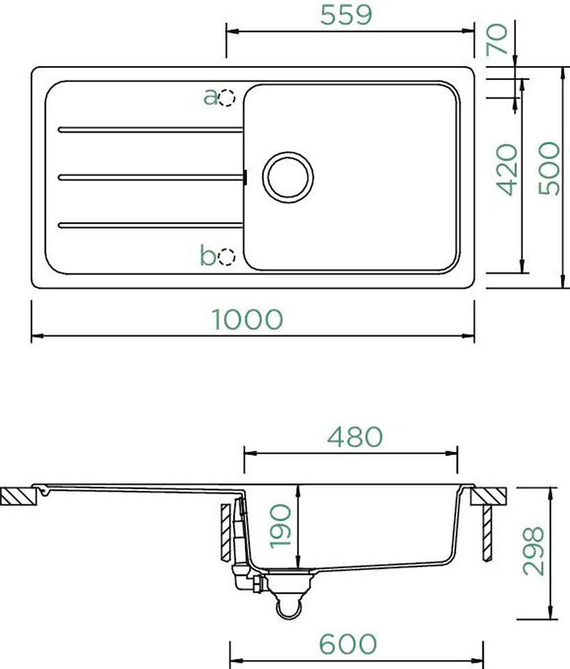 Schock Granitspüle »COMO D-100L«, Inklusive ab- und Überlaufgarnitur, Drehhexcenter, Diamantbohrer