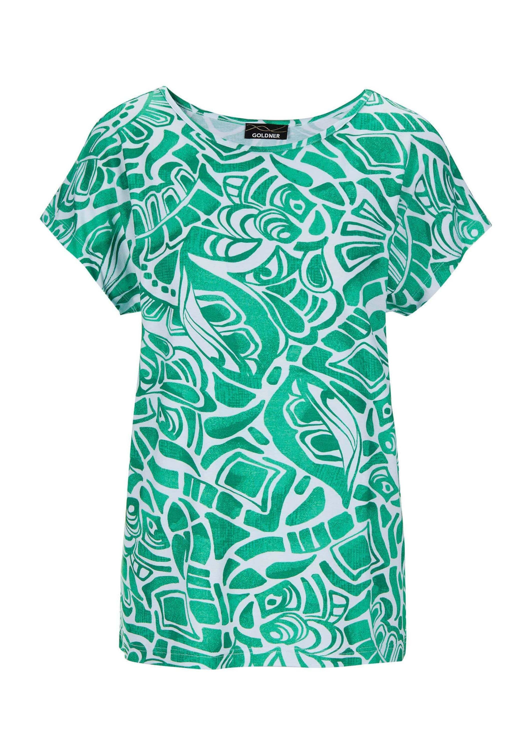 GOLDNER Print-Shirt »Kurzgröße Damen Oberteil Ethnoprint Kurzarm« Druck mit Struktureffekt