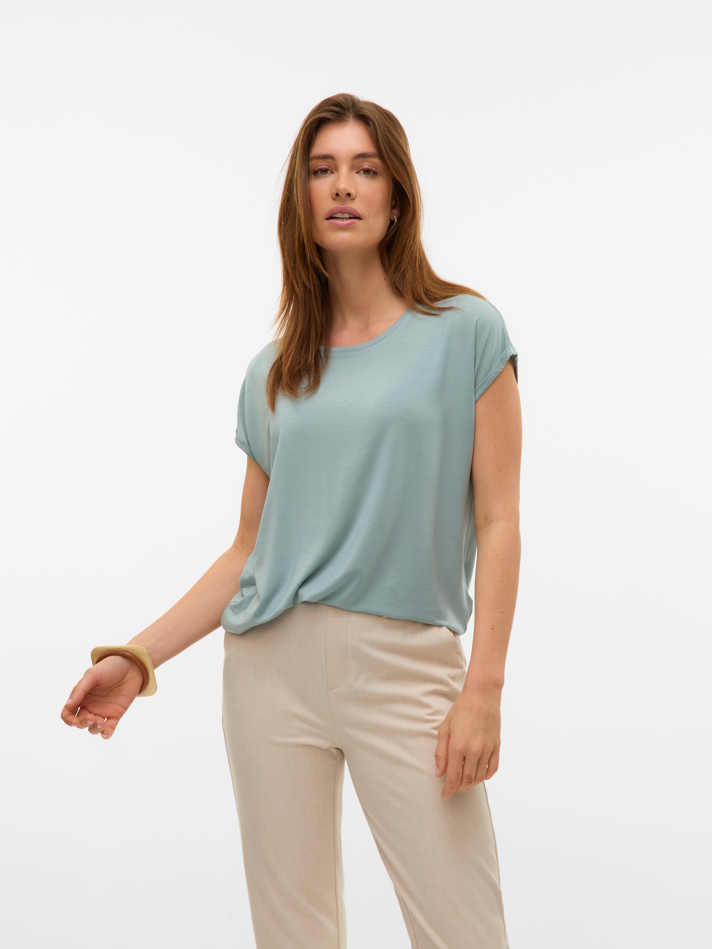 Vero Moda Rundhalsshirt »VMAVA PLAIN SS TOP GAJRS NOOS«