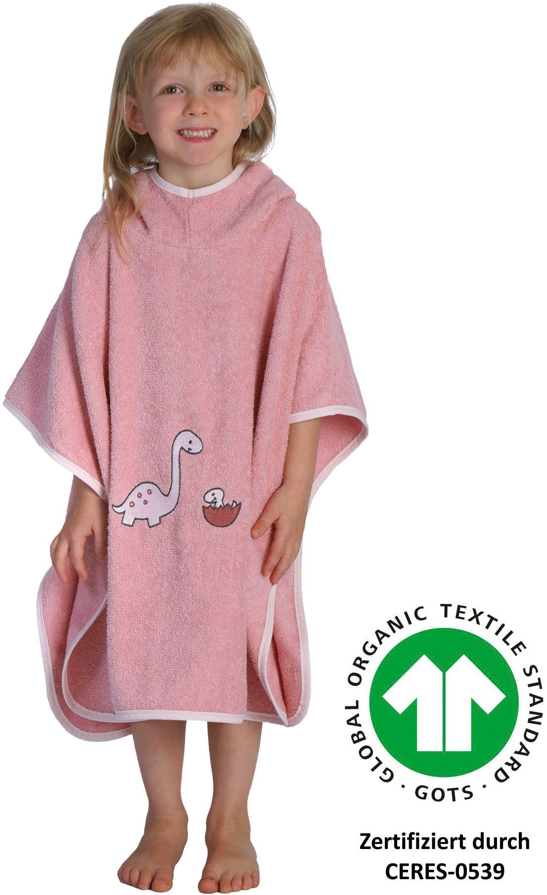 Wörner, Unisex, Badeponcho »Dinofamilie rosa Poncho« 1 Stk. maschinenwaschbar, trocknergeeignet, rosa, Länge: 60 cm, flauschige Frottierware