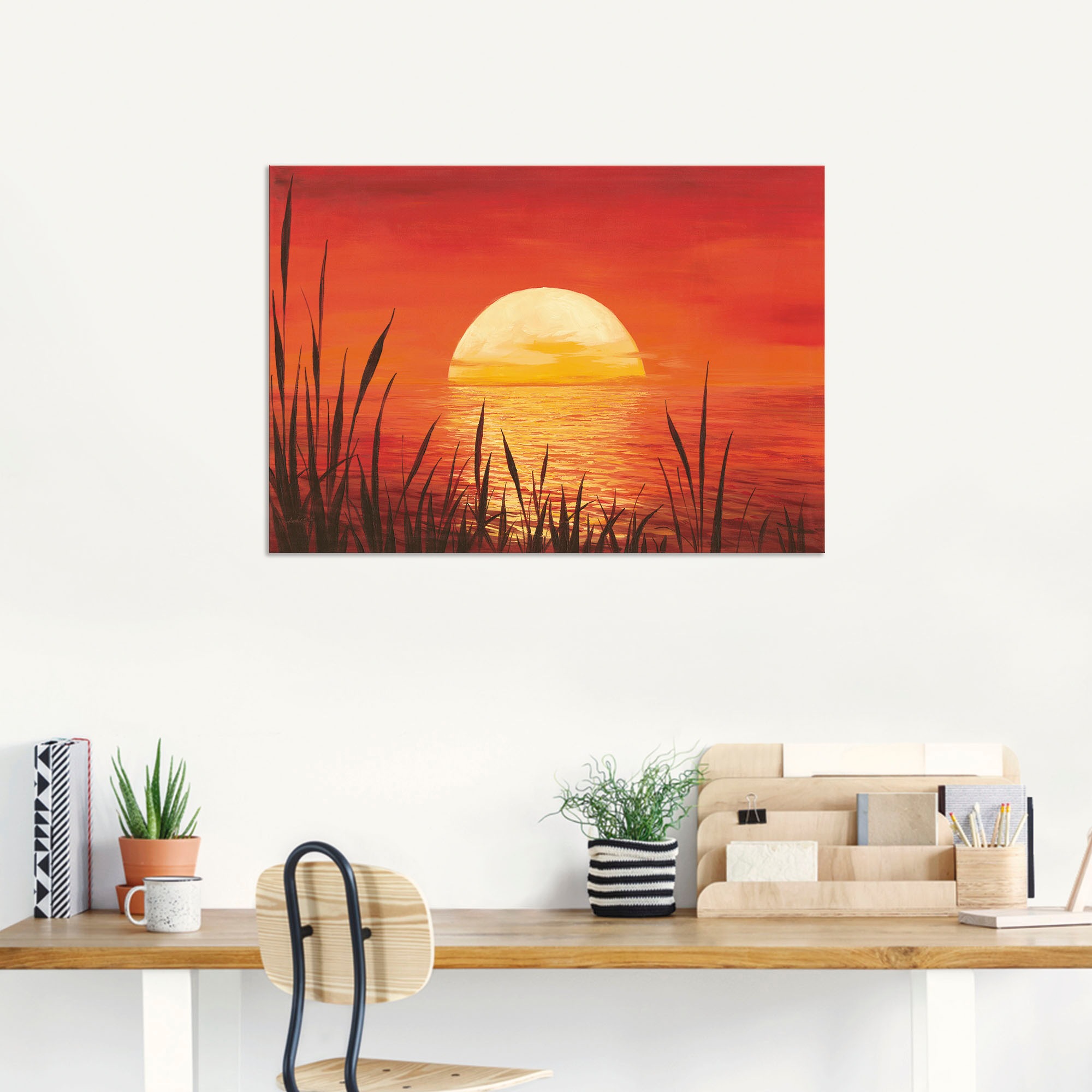 Artland Wandbild »Roter Sonnenuntergang am Ozean«, Bilder vom Sonnenuntergang & -aufgang (1 Stück), in vielen Größen & Produktarten - Alubild / Outdoorbild, Leinwandbild, Poster, Wandaufkleber / Wandtattoo auch für Badezimmer geeignet