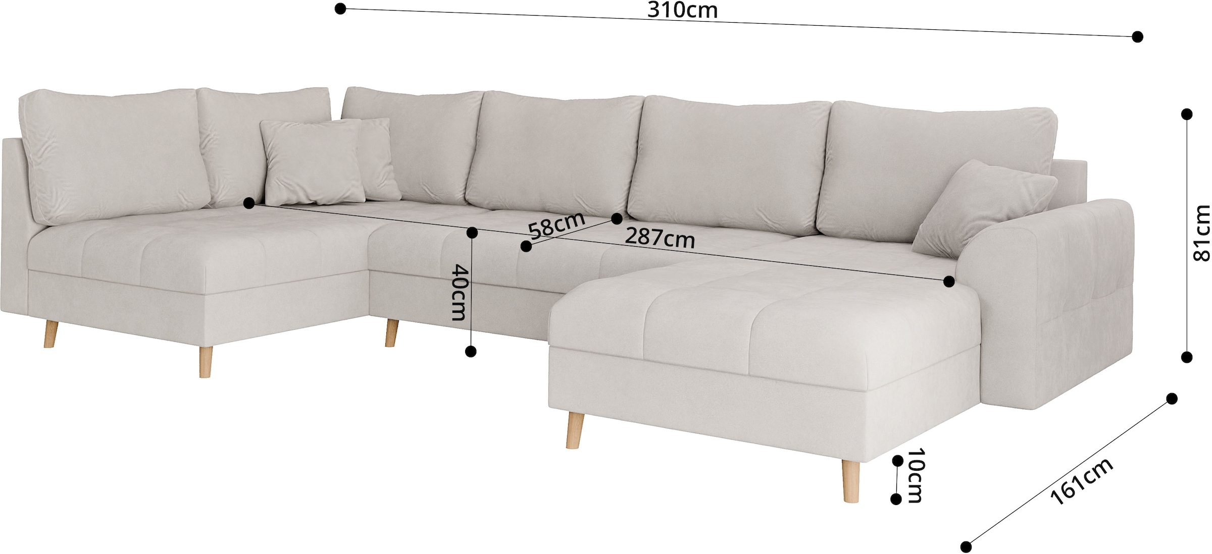 Home affaire Wohnlandschaft »CHARRE U-Form, incl. 3 Zierkissen«, auch in Cord und Bouclé, feine Steppung, lose Rückenkissen