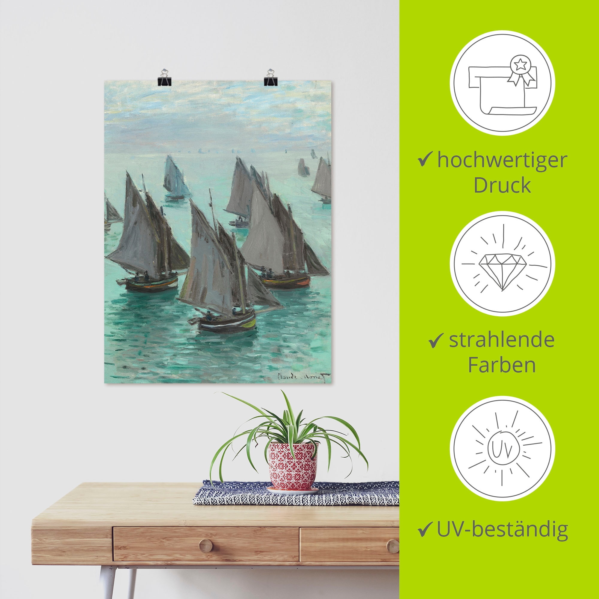 Artland Wandbild »Fischerboote bei ruhigem Wetter« Boote & Schiffe 1 Stk. tlg. als Leinwandbild, Poster in verschied. Größen