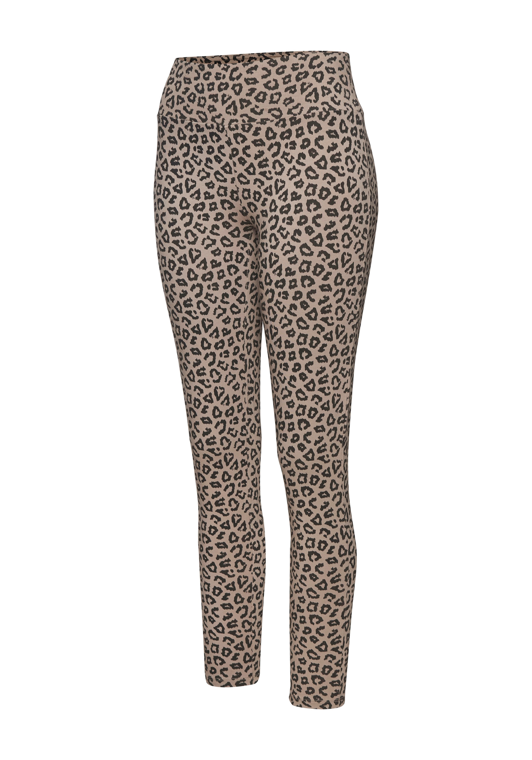 LASCANA Leggings, Sweatleggings mit breitem Bündchen im Leo-Print, Loungewear