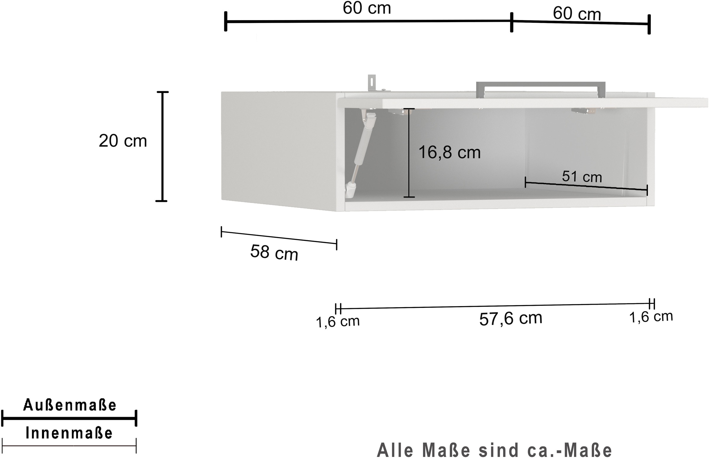 KOCHSTATION Aufsatzschrank »Luna, Hängeschrank, Küchenhängeschrank, Made in Italy« B/T/H: 60×60×20 cm, zusätzlicher Stauraum über der Arbeitsfläche