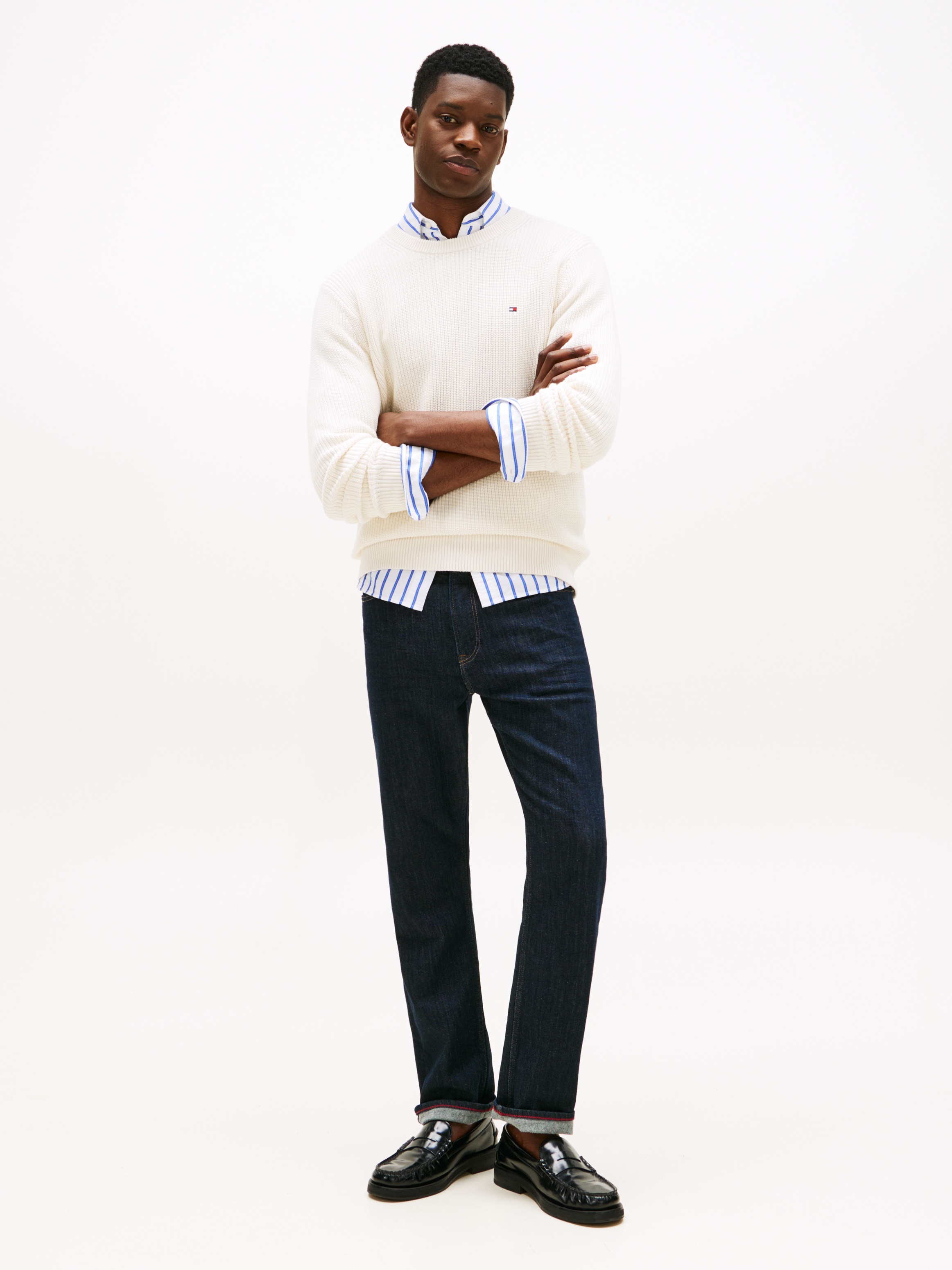 Tommy Hilfiger Rundhalspullover »RWB RIB CREW NECK« mit Kontrast-Details