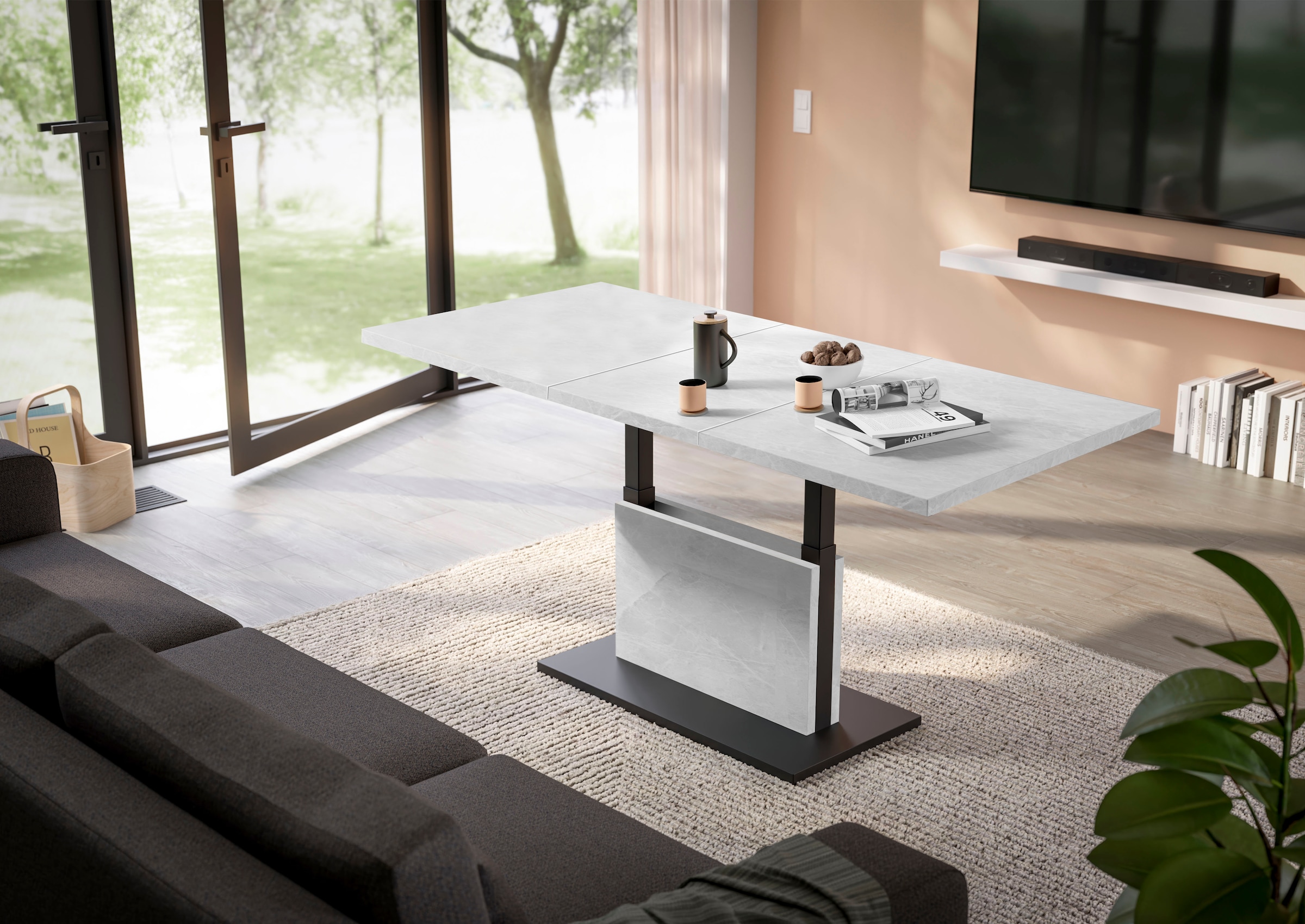Mäusbacher Couchtisch »Lift Couchtisch« höhenverstellbar 56-75cm, Breite Tischplatte 120-160cm, Metallgestell