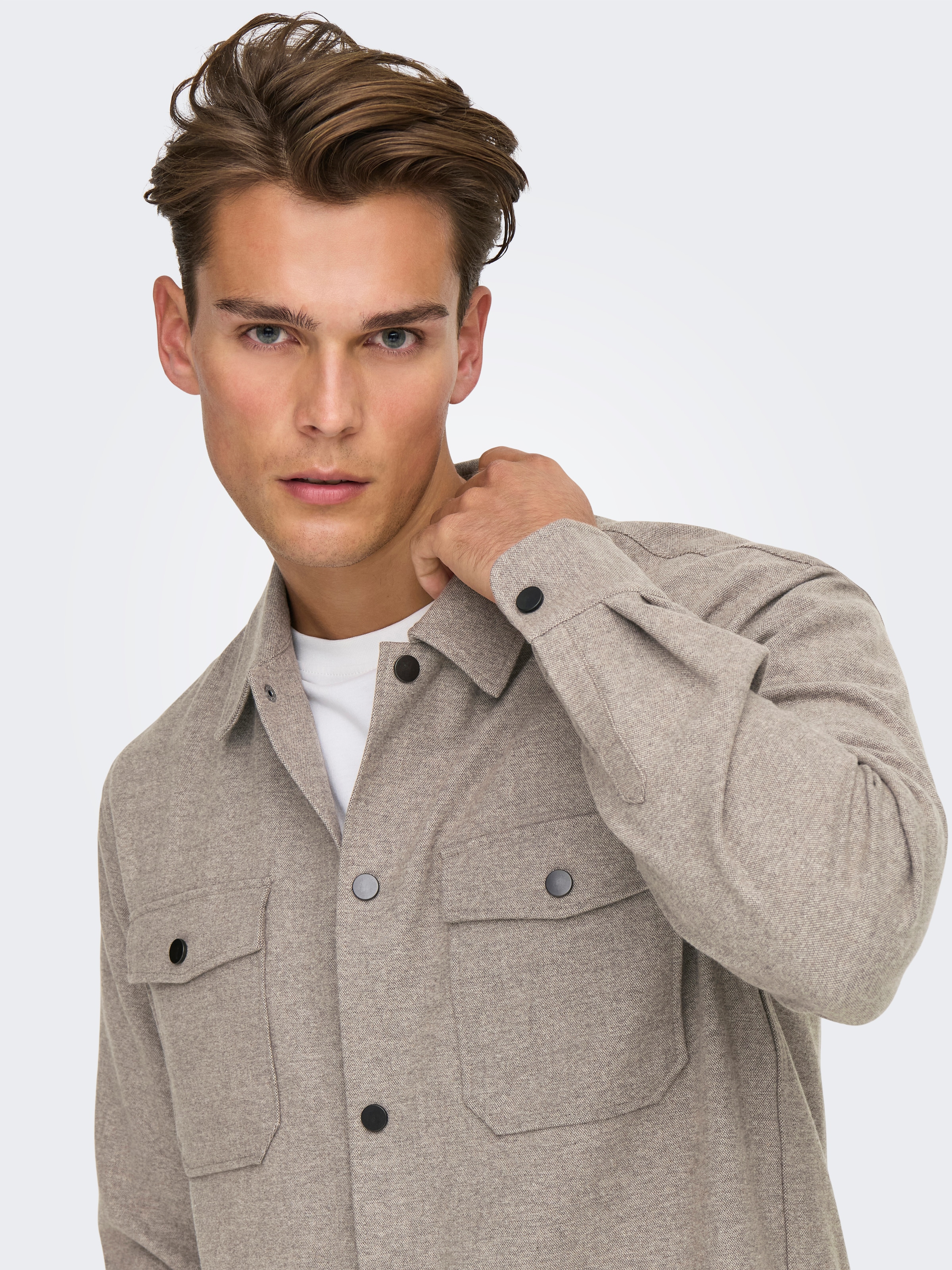 ONLY & SONS Langarmhemd »ONSMARK BRUSHED 0353 OVERSHIRT« Materialmix, regular fit