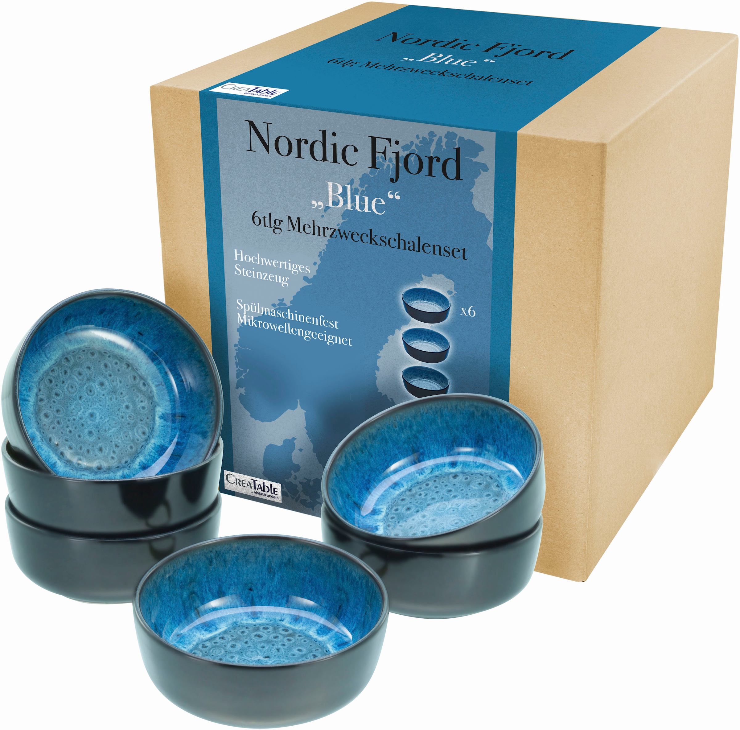 CreaTable Müslischale »Nordic Fjord«, 6 tlg., aus Steinzeug, Salatschale, Snackschale, Ø 15,5 cm, 960 ml