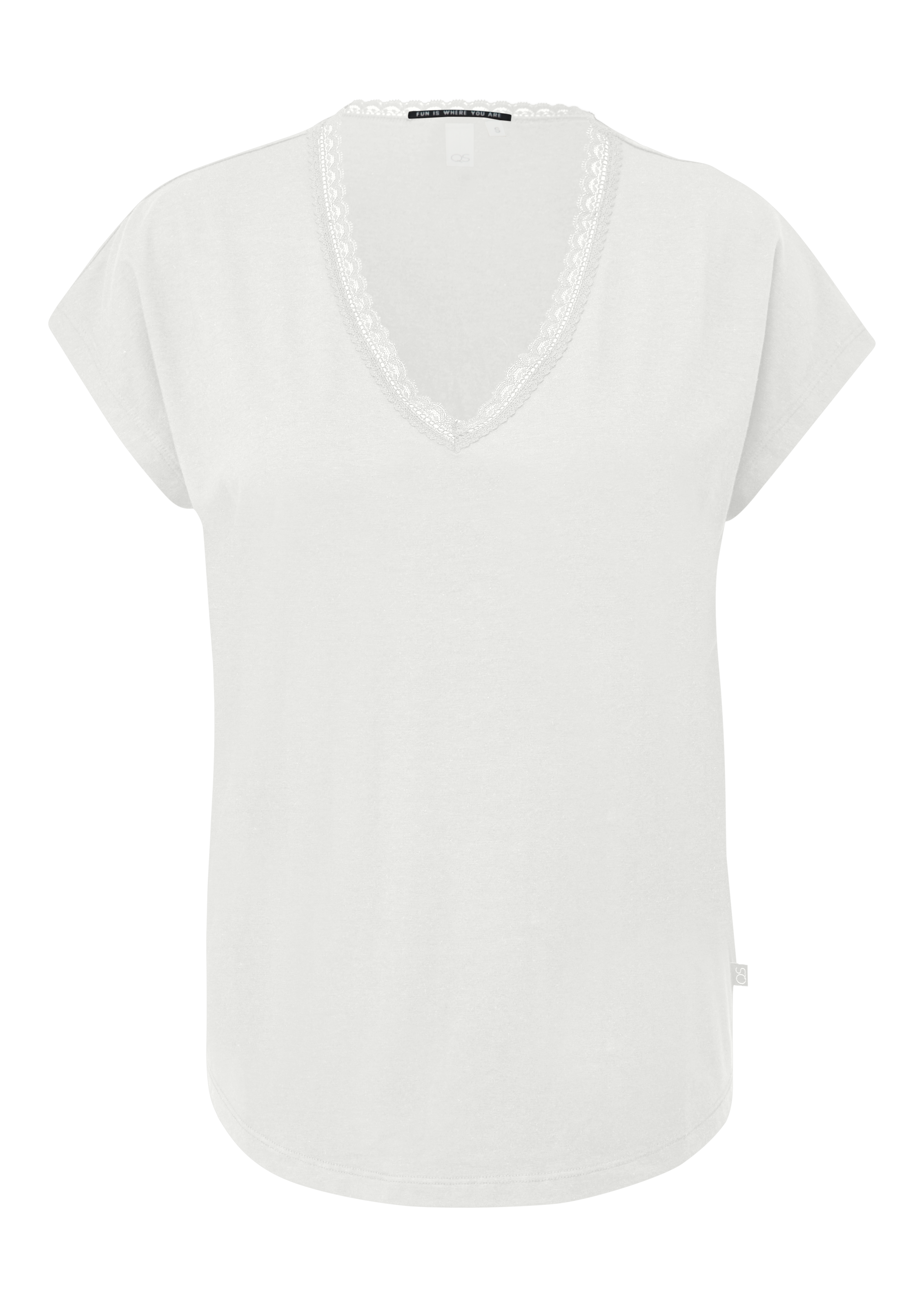 QS T-Shirt mit Spitze am Ausschnitt