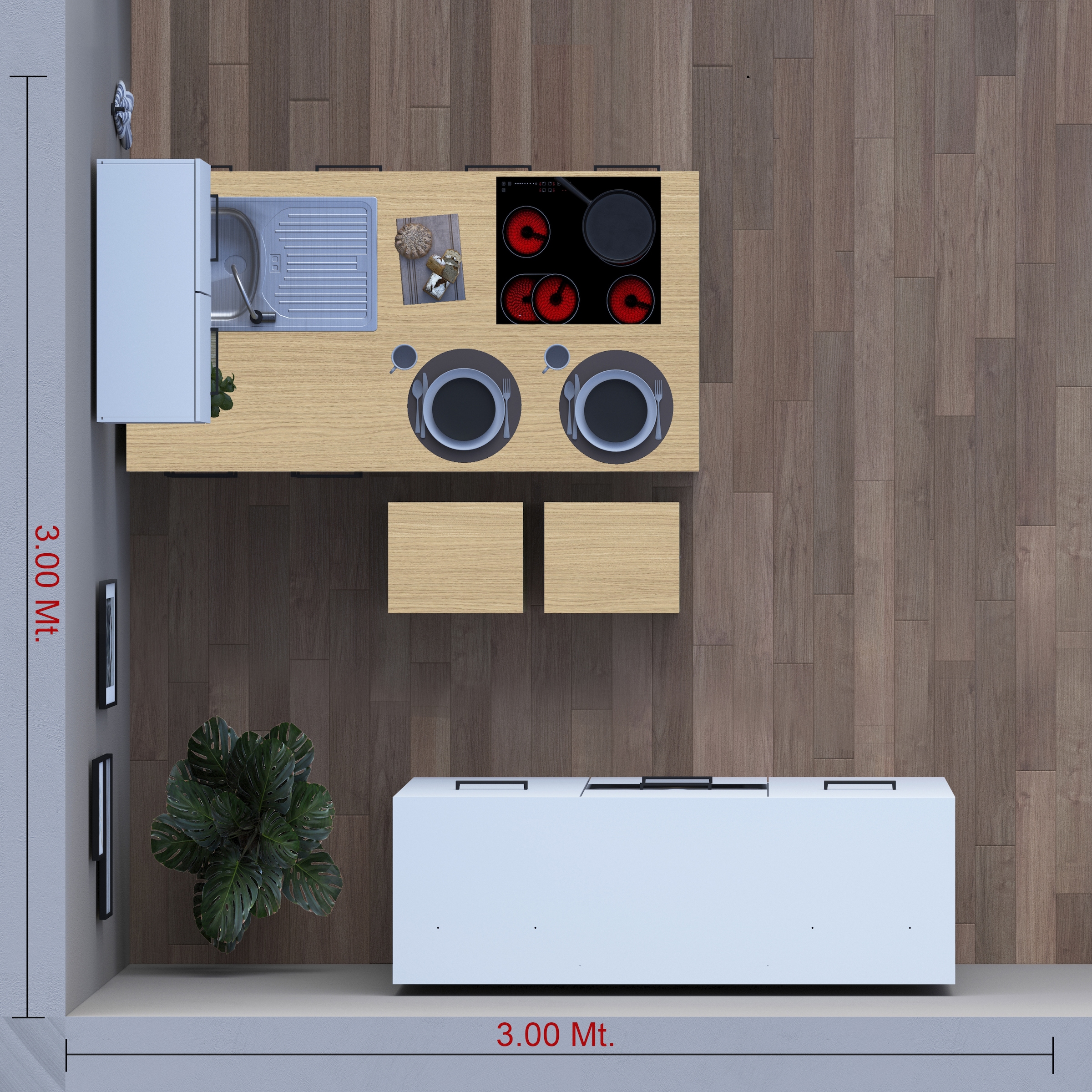 KOCHSTATION Küchenzeile »Luna, Küchenblock, Kücheninsel, Hängeschrank, Made in Italy« 3er-Set, Metallgriffe, Soft-Close-Funktion, inklusive Spüle