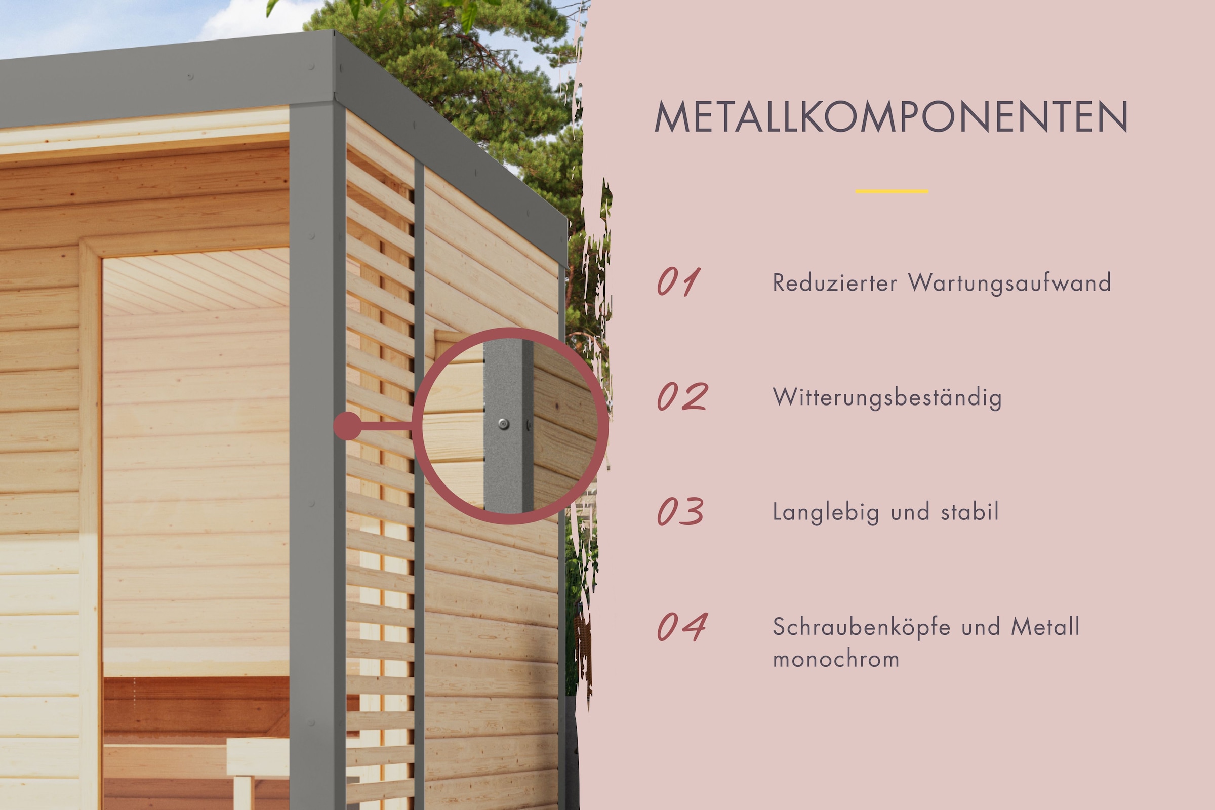 Karibu Saunahaus »"Adrian 1" anthrazit-graualuminium« Wände aus nordischer Fichte, Stahlecken und Stahl-Dachabschluss