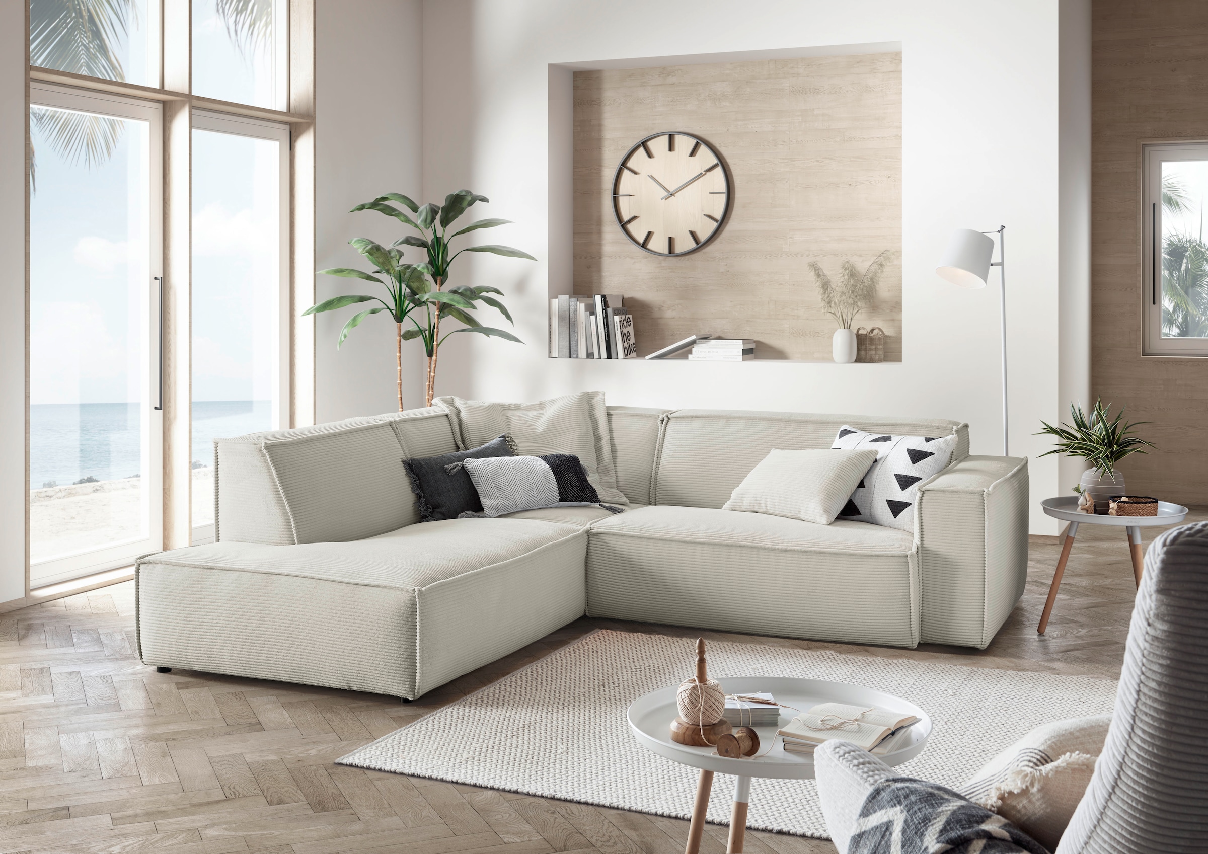 3C Candy Ecksofa »Matteo L-Form«, mit auffälliger Kedernaht, Cord-Bezug, Lounge-Charakter