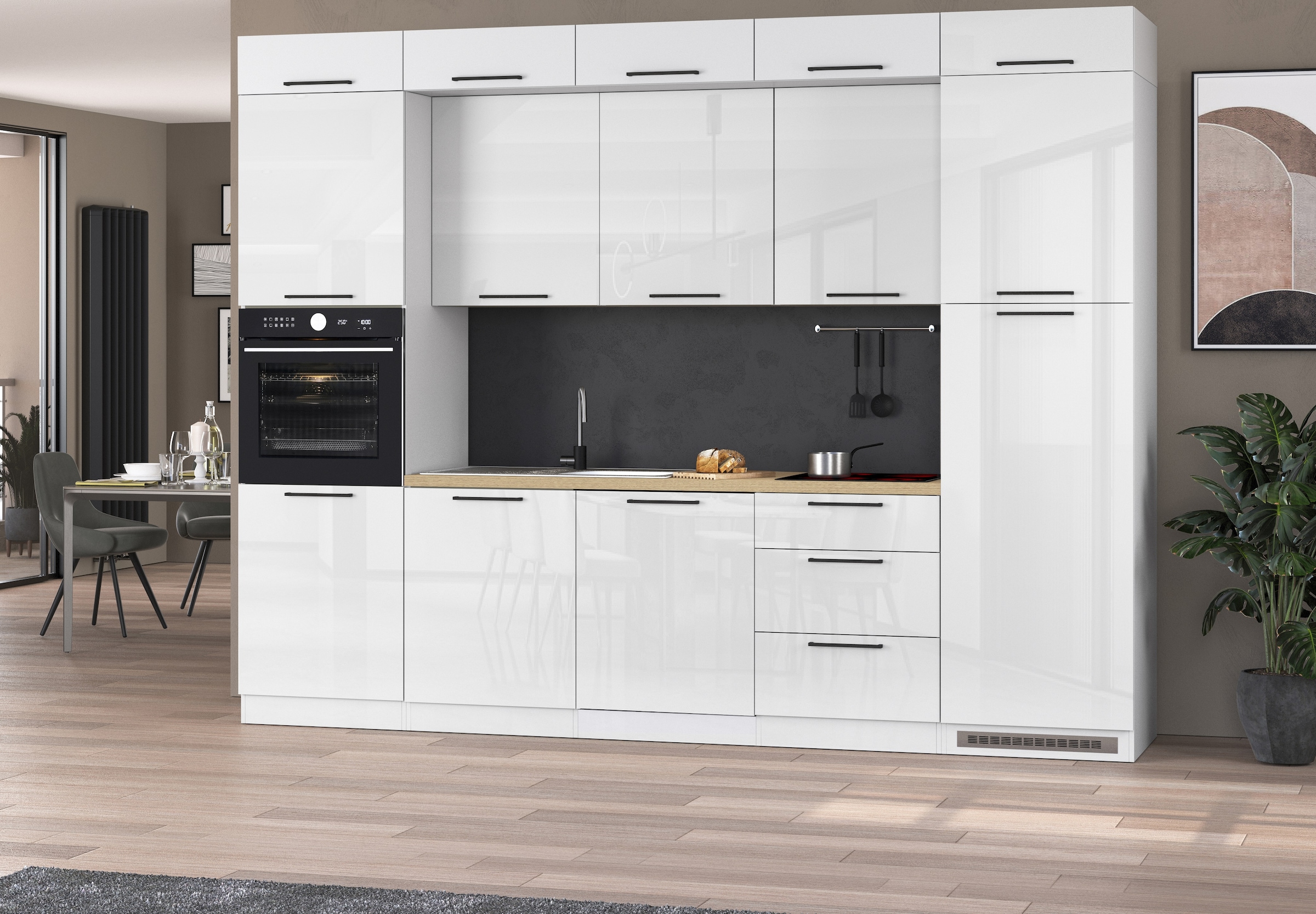 KOCHSTATION Küchenzeile »Luna, Einbauküche, Zeilenküche, mit Soft-Close Funktion, Made in Italy« Breite 300 cm ohne E-Geräte, mit Spüle+Siphon und Aufsatz
