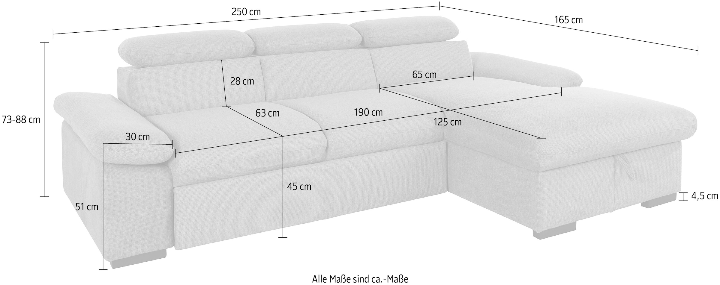 COTTA Ecksofa »Lola L-Form mit Kopfteilfunktion & Hocker«, (Set, mit Hocker), wahlweise mit Bettfunktion, Bettkasten & Armteilverstellung