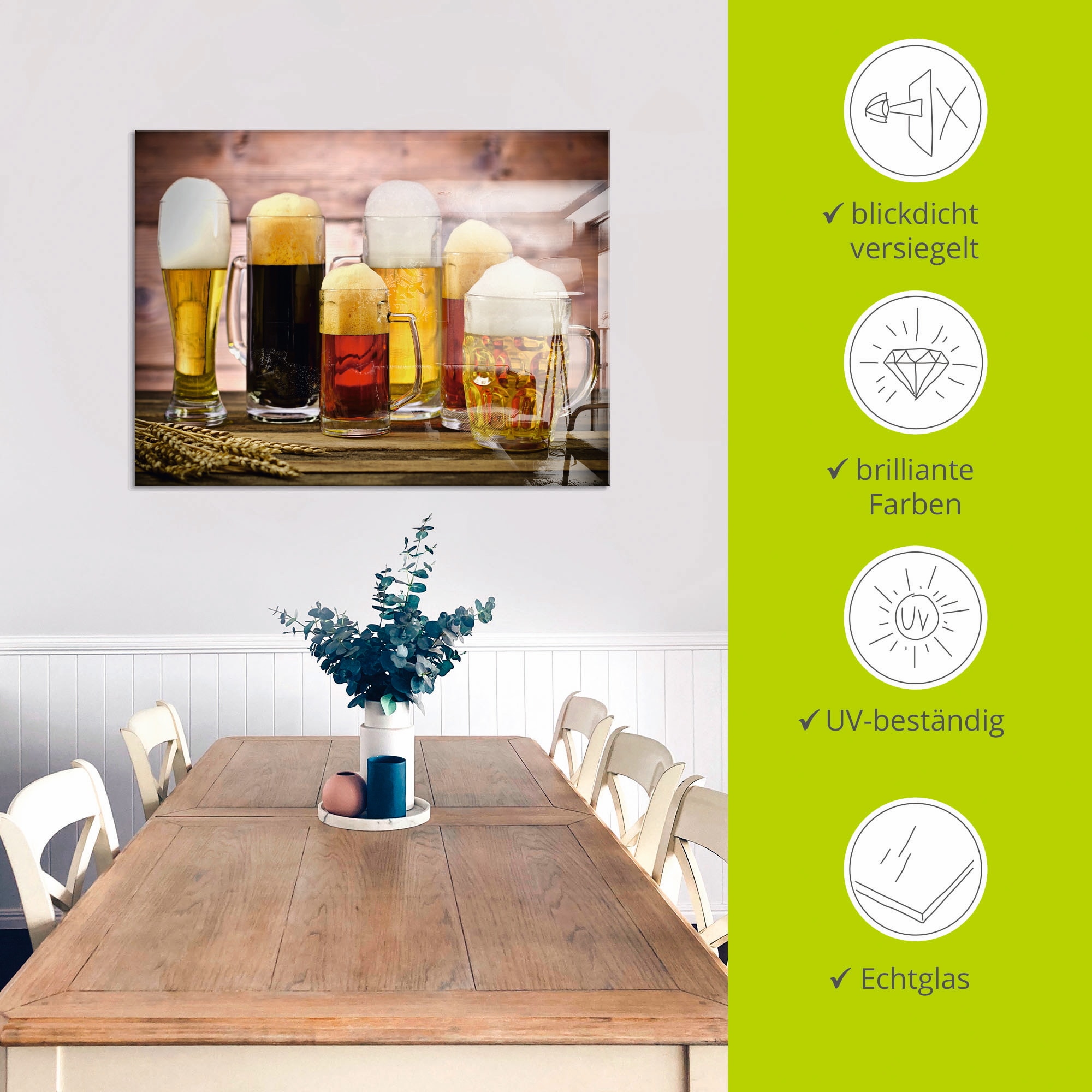 Artland Glasbild »Biervielfalt«, Getränke, (1 St.), in verschiedenen Größen