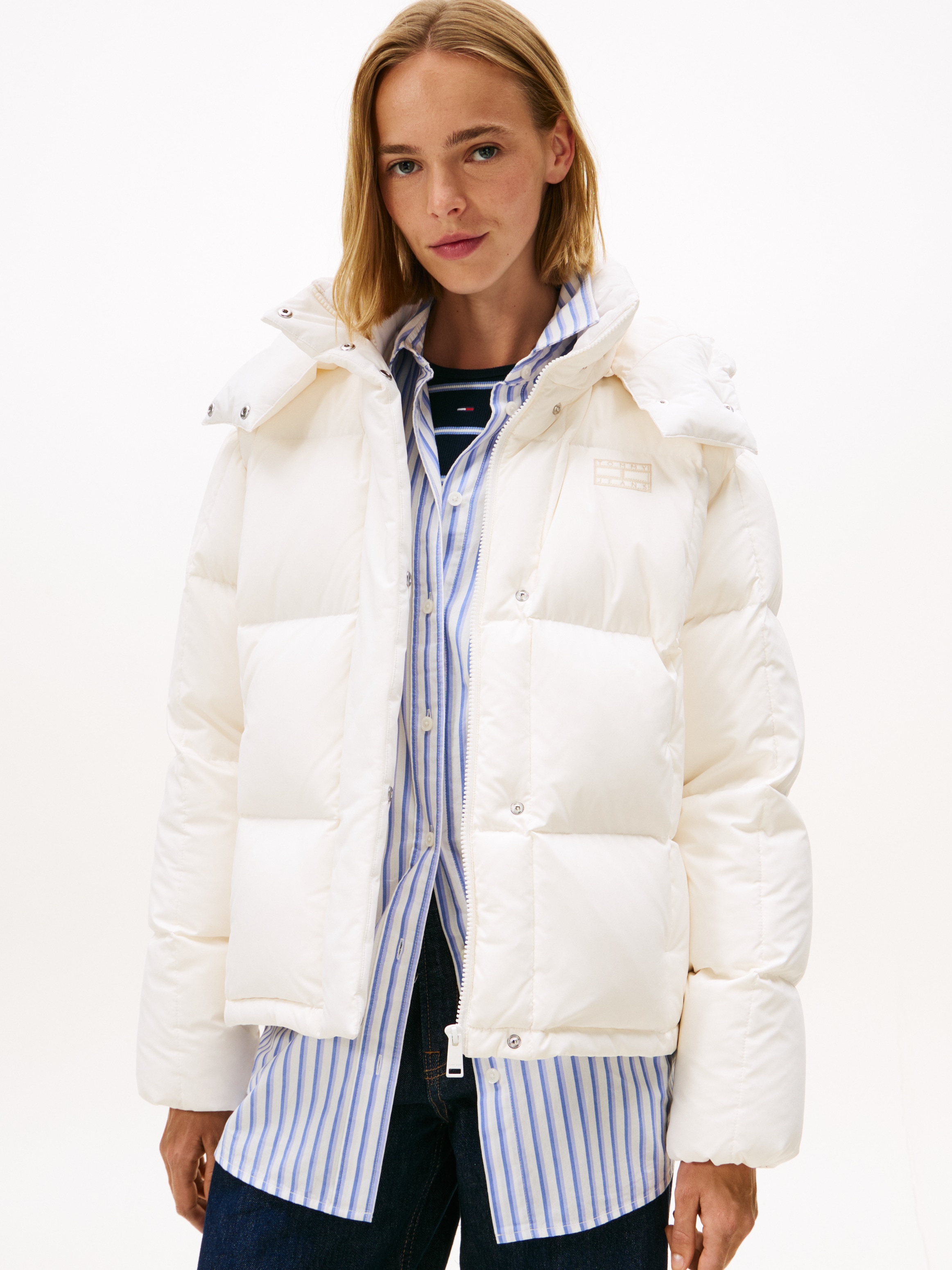 Tommy Jeans, Damen, Steppjacke »TJW ALASKA GRID DOWN JACKET EXT« mit Kapuze, Ancient White, XXXL(46), Ancient White, Pufferjacke von Tommy Jeans