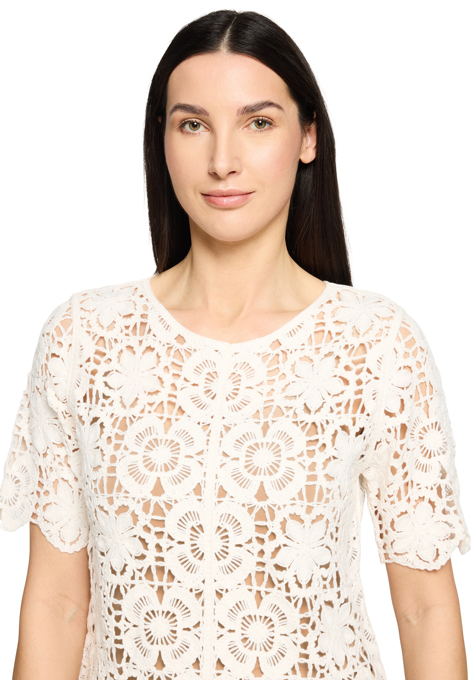 Betty&Co Rundhalspullover »Lochstrick-Pullover mit U-Boot-Ausschnitt«