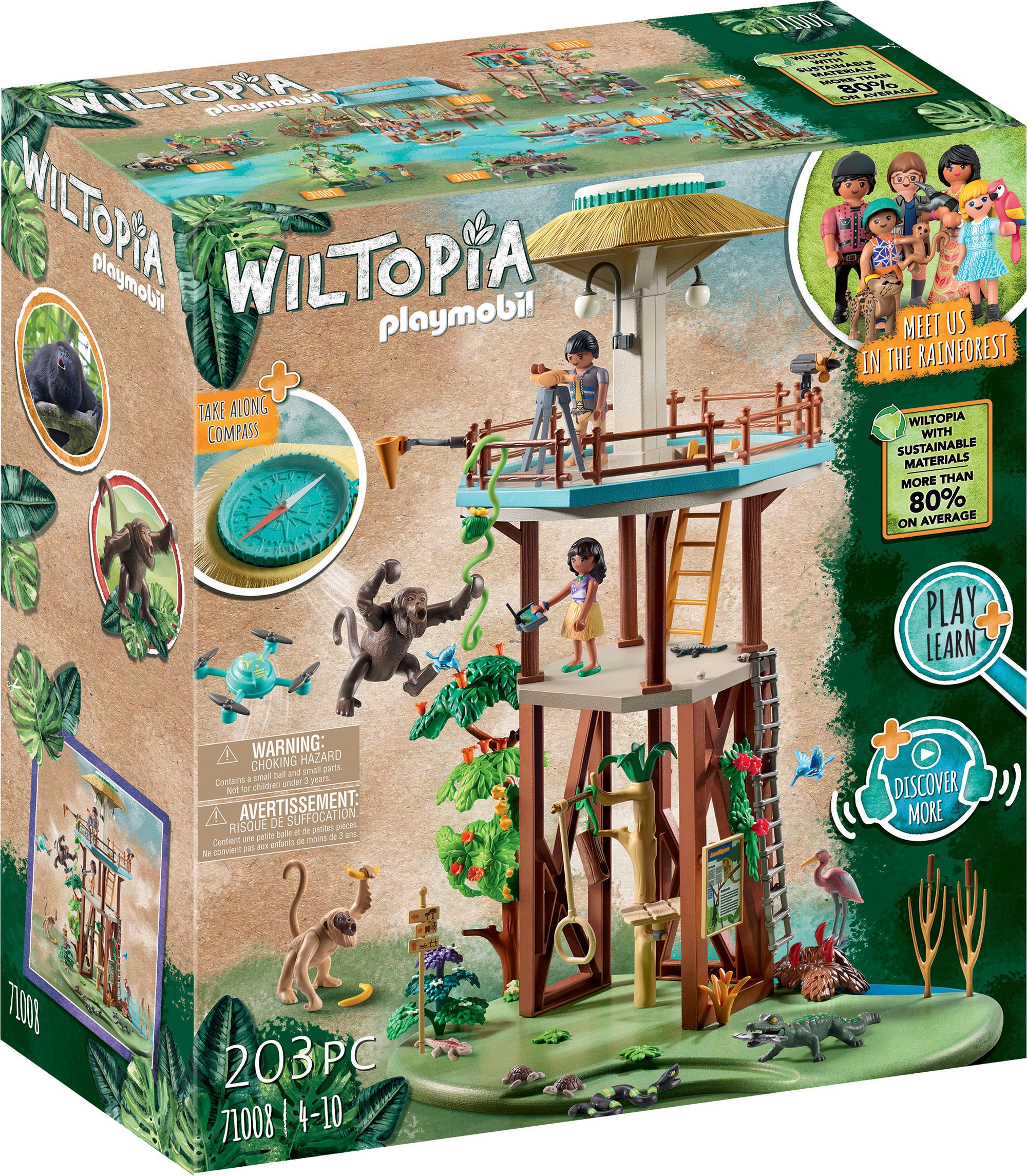 Playmobil® Konstruktions-Spielset »Wiltopia - Forschungsturm mit Kompass (71008), Wiltopia«, (203 St.), teilweise aus recyceltem Material; Made in Europe