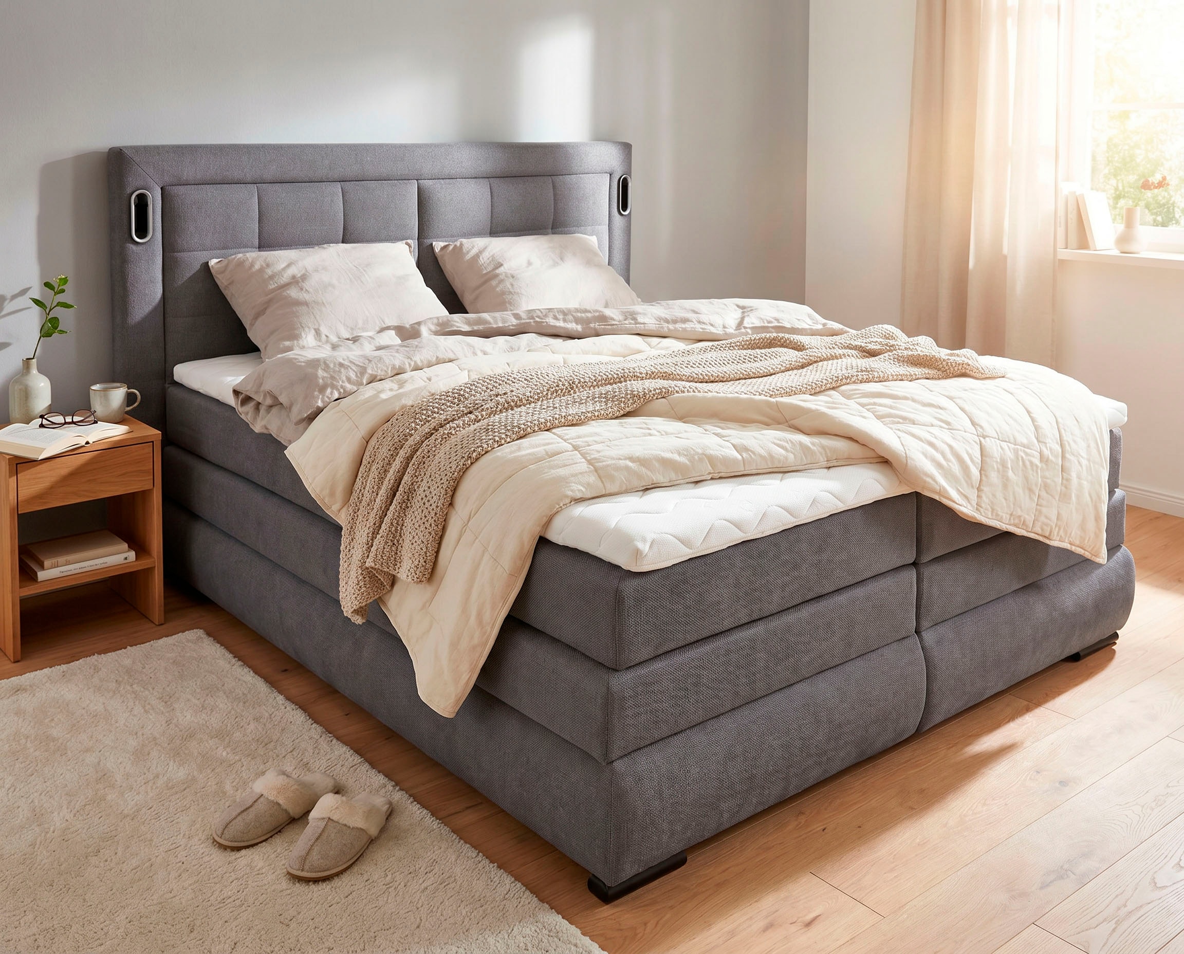 OTTO home Boxspringbett »MIVVA mit Bettkasten, mit Taschenfederkernmatratze H3, H3/H4 mix, H4« mit Kaltschaum- oder Visco-Topper (bei H4), Komfortliegehöhe 67cm
