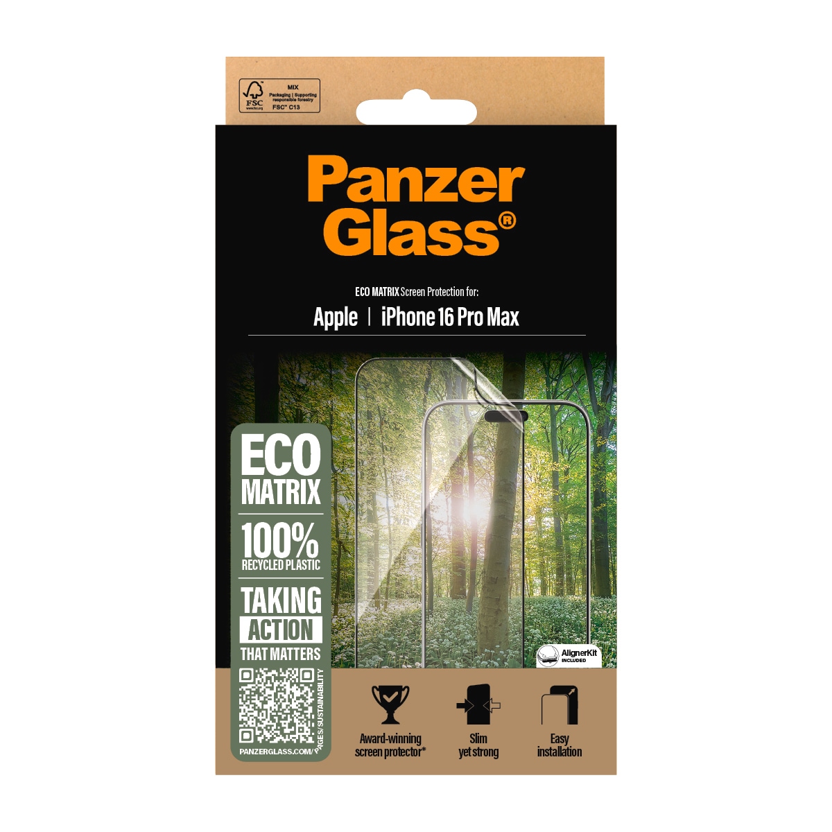 PanzerGlass Displayschutzfolie »ECO MATRIX Screen Protection«, für Apple iPhone 16 Pro Max, Displayschutz, Schutzfolie, Bildschirmschutz, kratz- & stoßfest