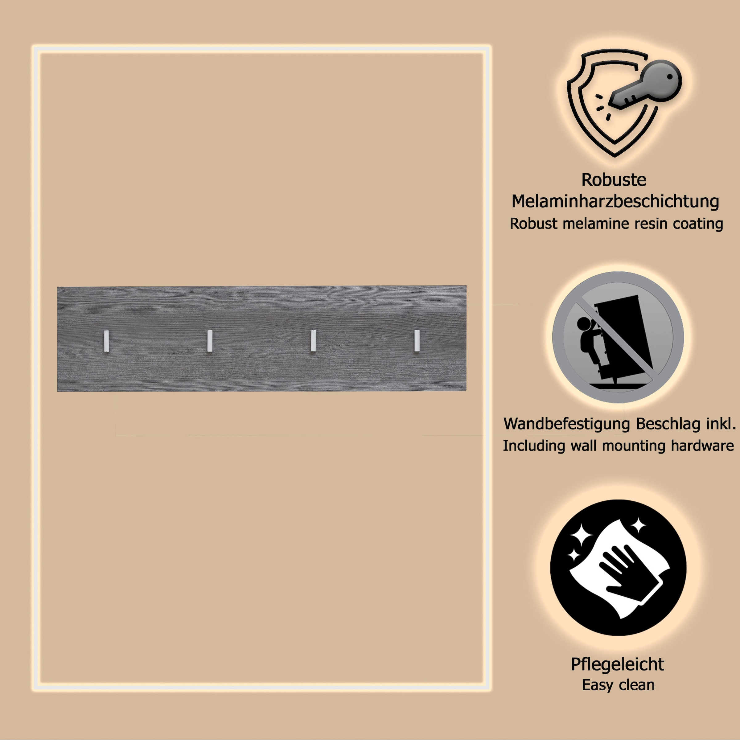 INOSIGN Garderobenpaneel »Sovana« Wandpaneel zur Wandmontage - (B/T/H) 80/2/21 cm