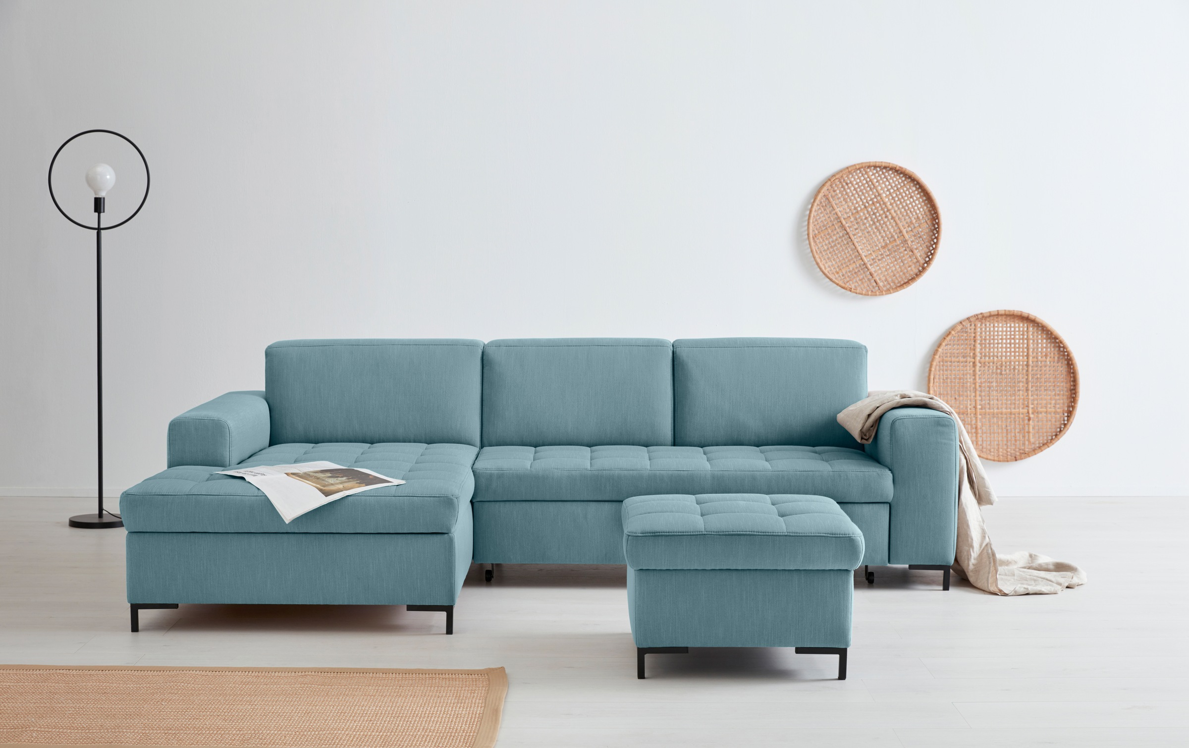 OTTO products Hocker »Grazzo«, hochwertige Stoffe aus recyceltem Material, Steppung im Sitzbereich