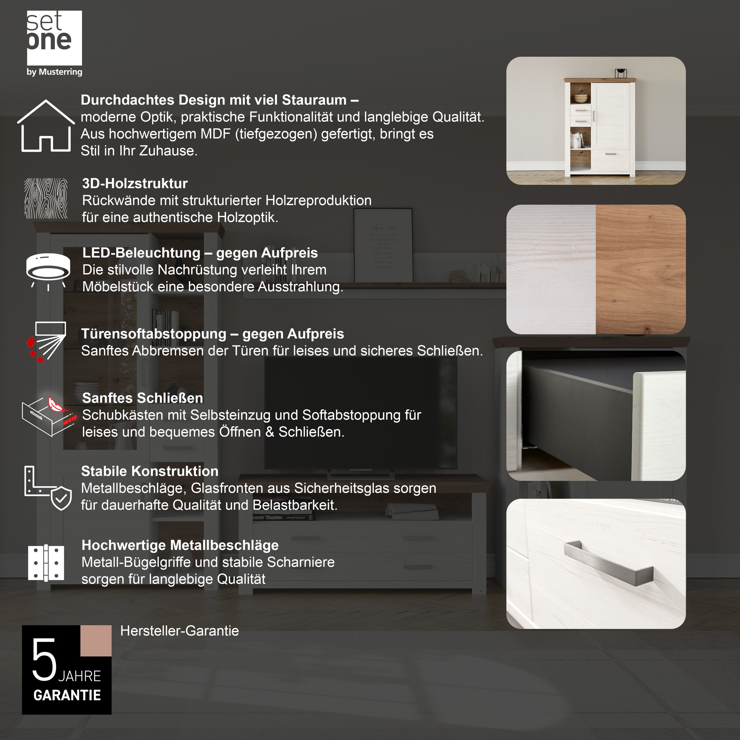 set one by Musterring Highboard »York«, Typ 25 und 26, in 3 Farbvarianten, Beleuchtung optional, Breite 105 cm