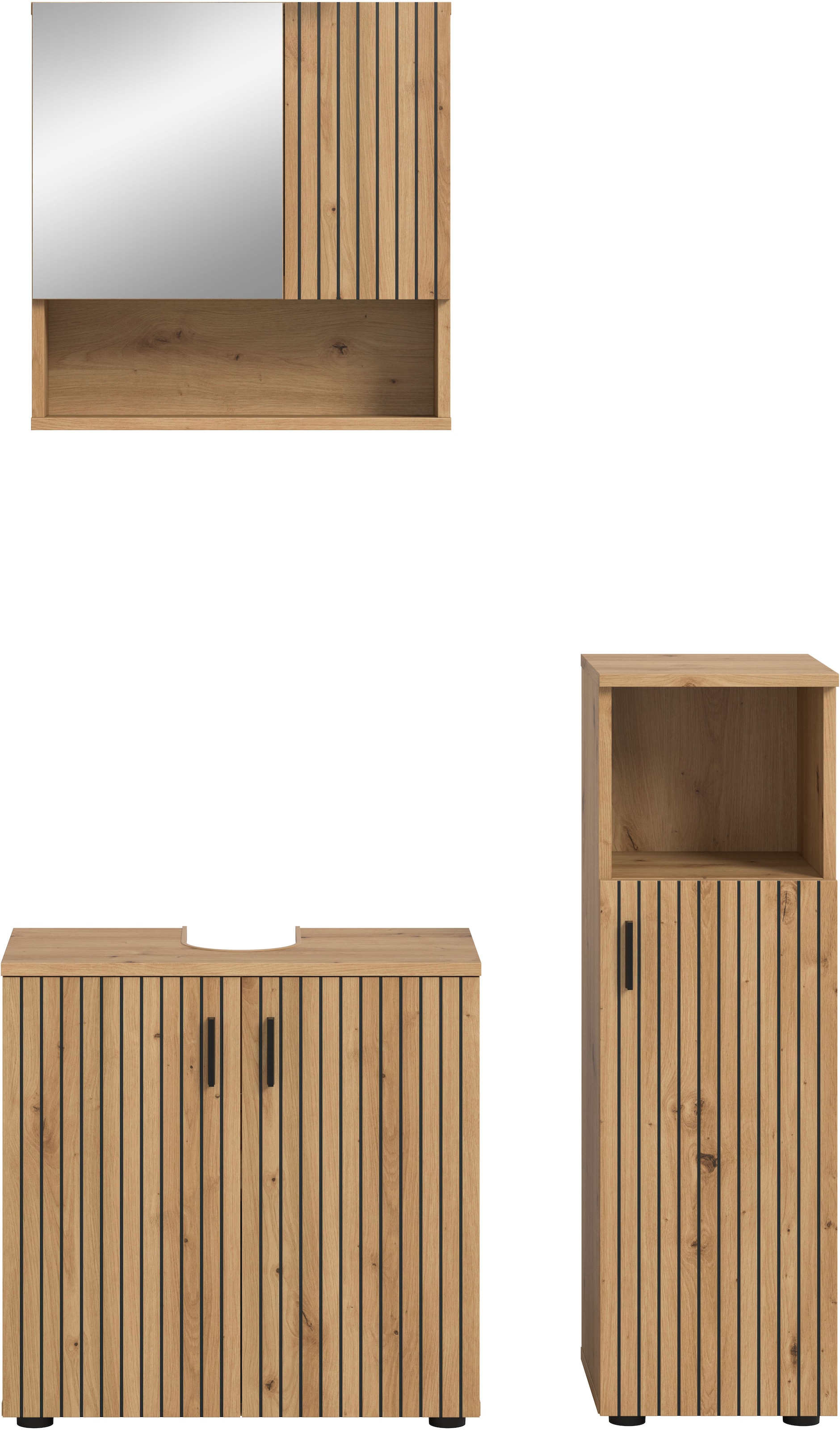 welltime Badmöbel-Set »MANI, 3-tlg. Badkombination, Paneeloptik« Set, Set, best. aus:1Badschrank, 1Spiegelschrank, 1Waschbeckenunterschrank, 3 Stk. tlg.