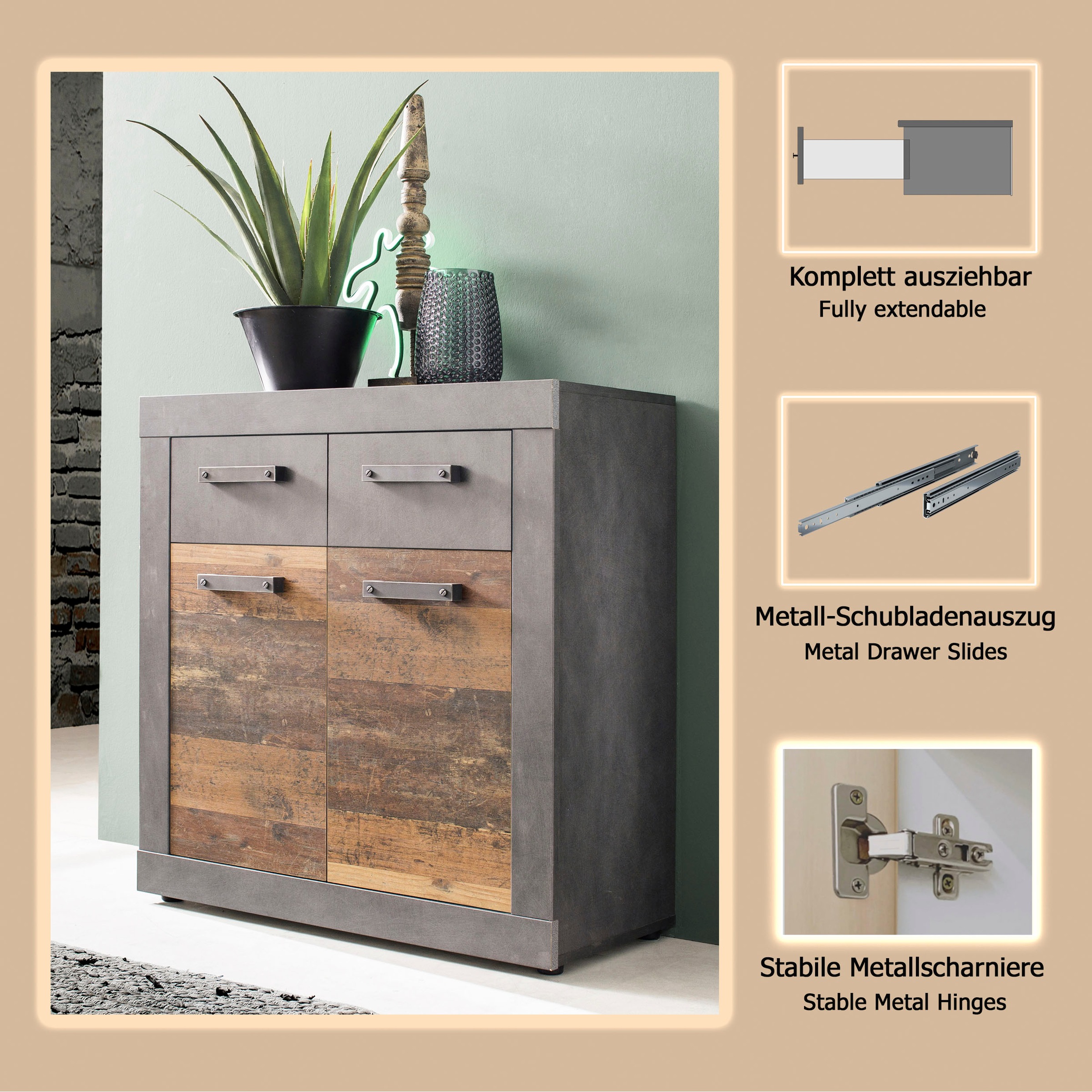 INOSIGN Kommode »Ilana« Kommode mit 2 Türen & 2 Schubladen - (B/T/H) 82/37/86 cm