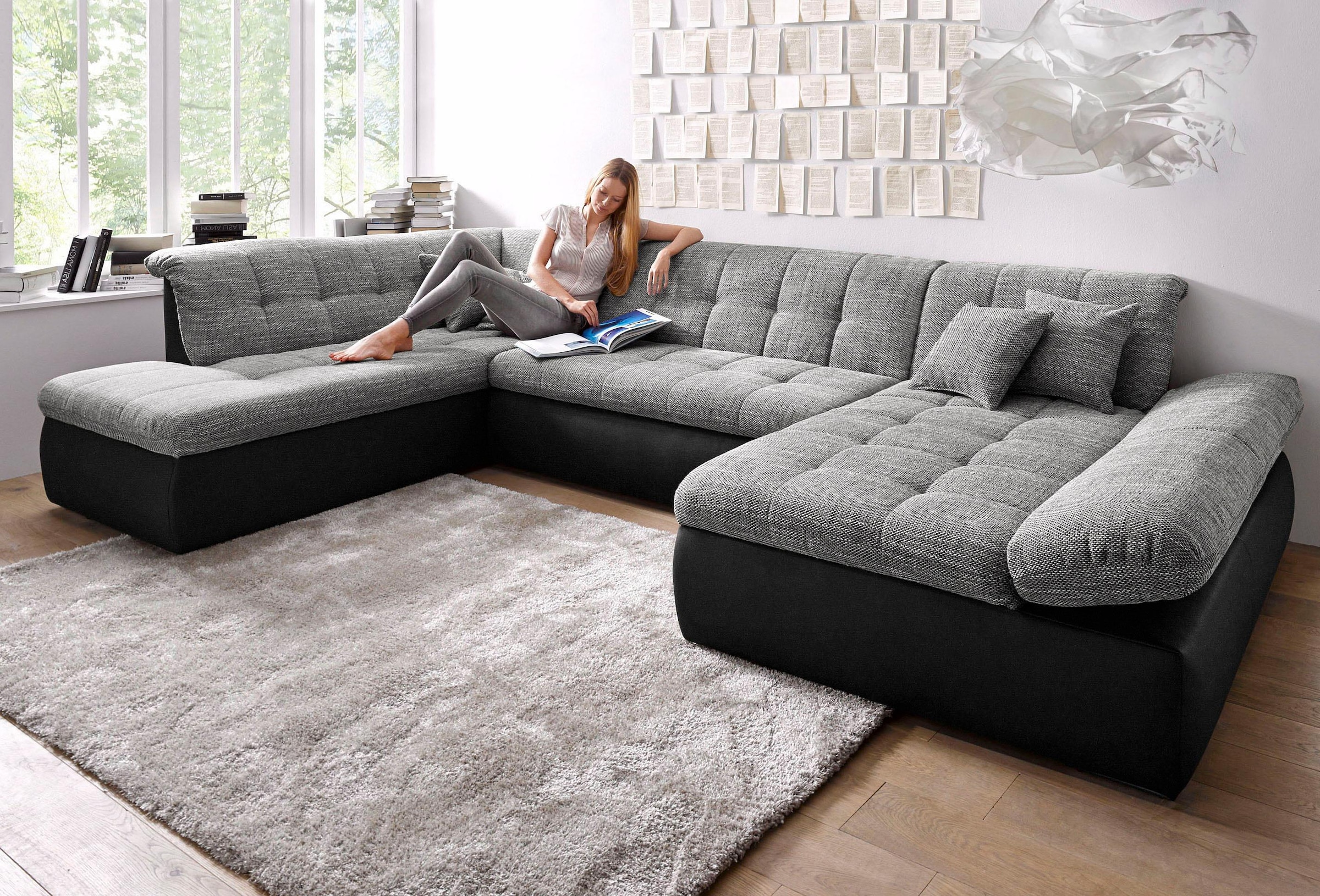 DOMO collection Wohnlandschaft »Moric U-Form auch in Cord«, im XXL-Format, wahlweise mit Bettfunktion und Armlehnenverstellung