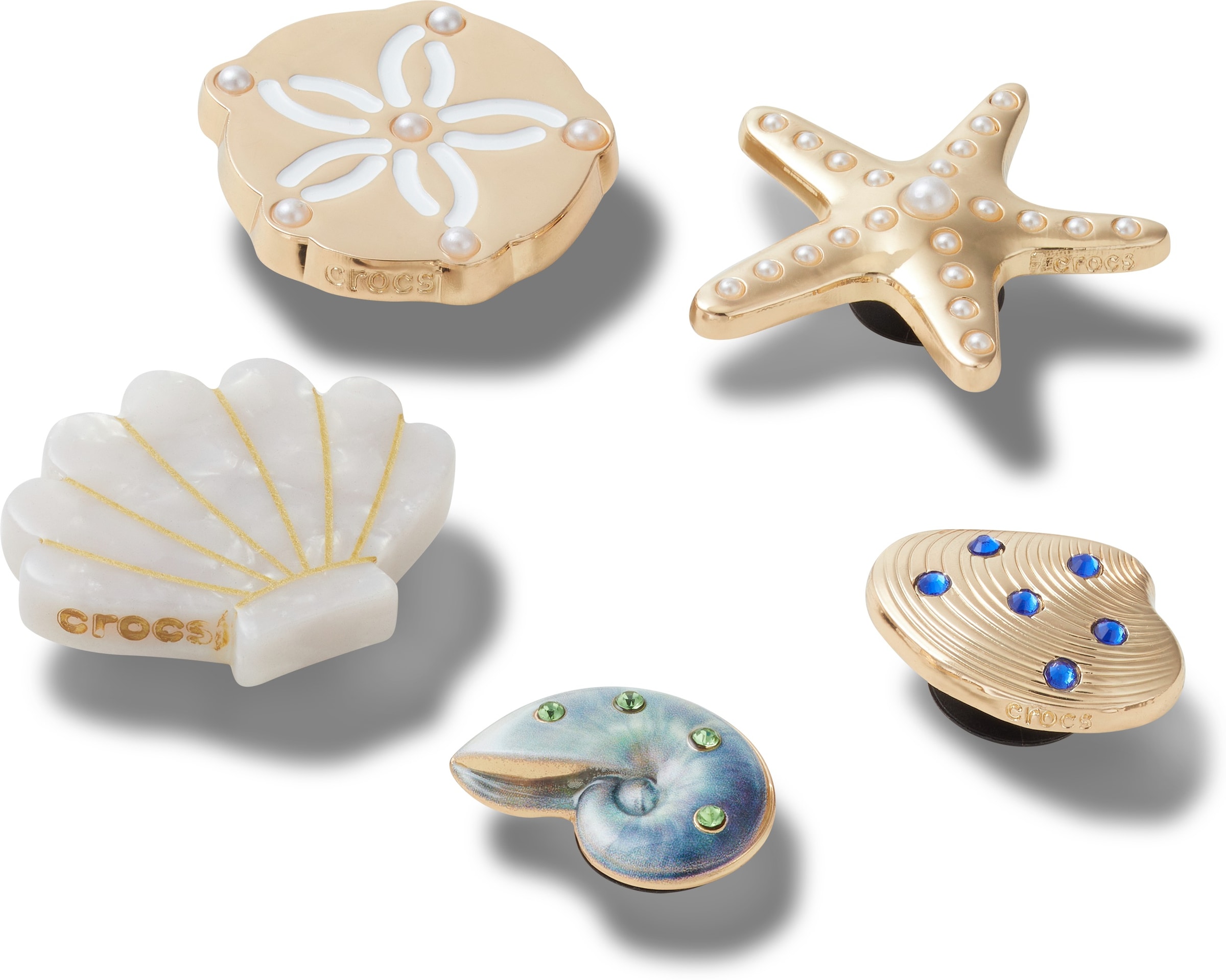 Crocs Schuhanstecker »Jibbitz™ Gold Seashell« Set, Kein Spielzeug. Nicht für Kinder unter 3 Jahren geeignet, 5 Stk. tlg. , Charm, Anstecker für Crocs Schuhe