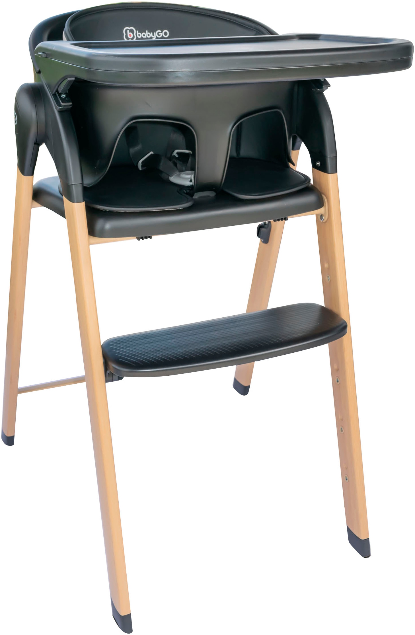 BabyGo Hochstuhl »Levels, black wood optic« () platzsparend zusammenklappbar