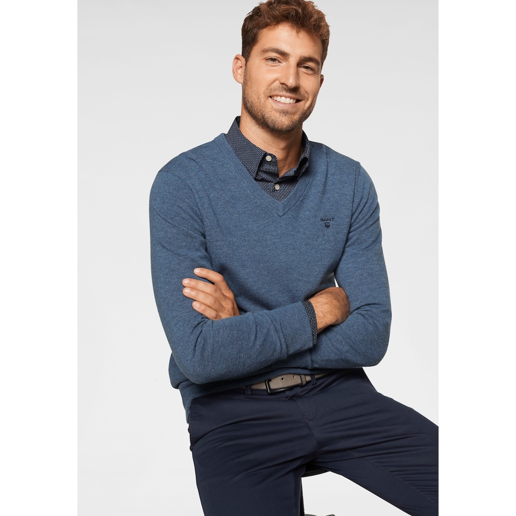 Gant V-Ausschnitt-Pullover aus reiner Lammwolle