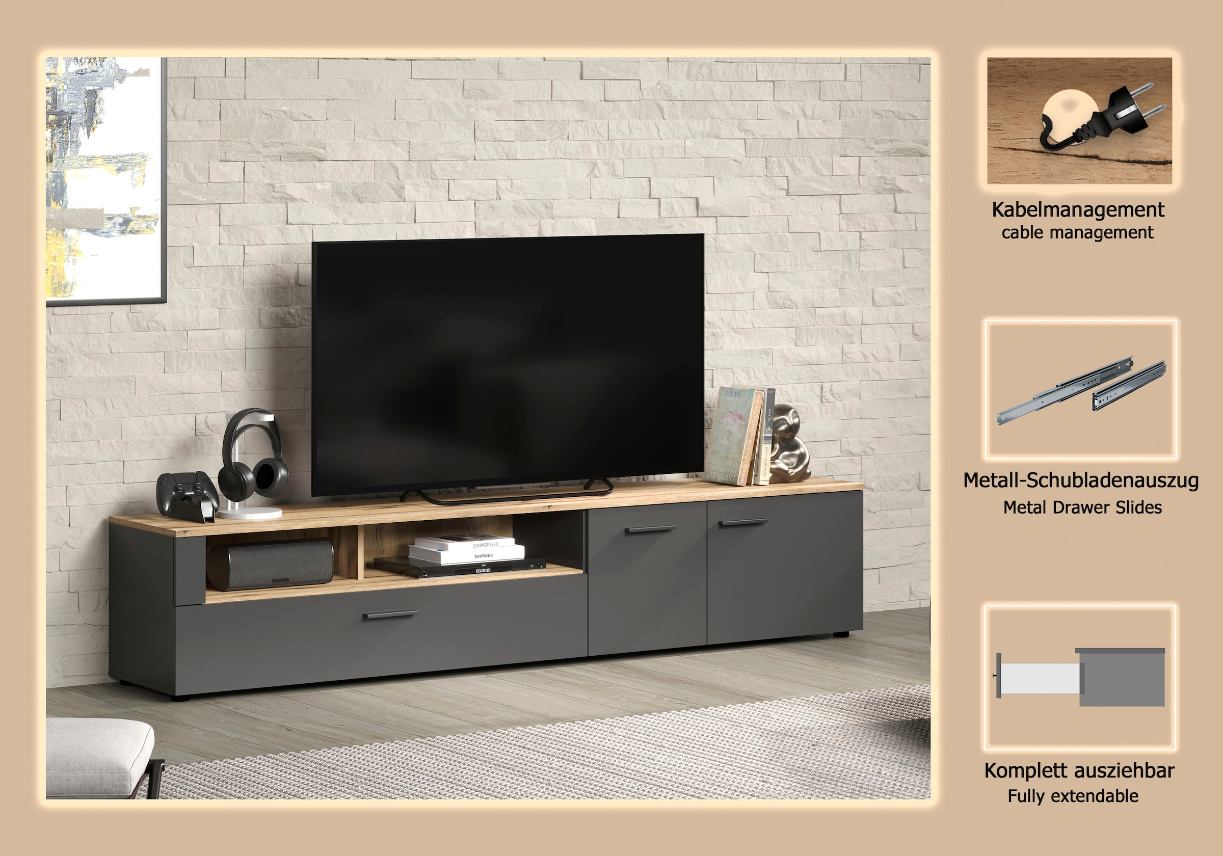 INOSIGN Lowboard »Estepona TV-Kommode« 1 Stk. tlg. TV-Board, Breite 210 cm, Elegant und modern