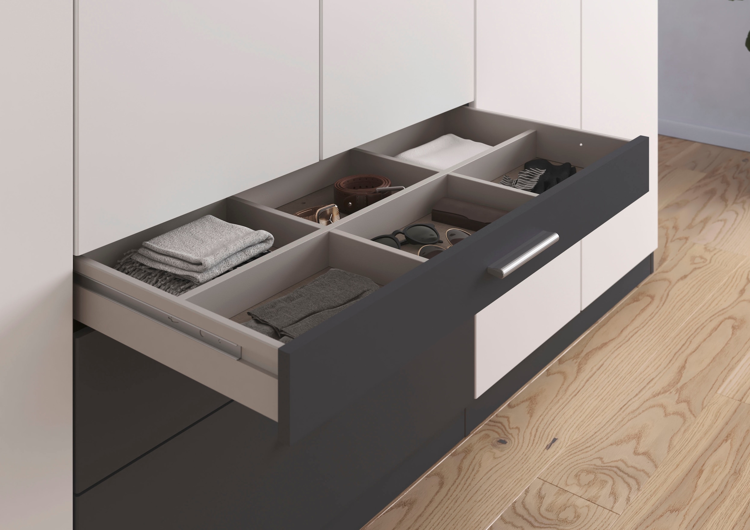 rauch Kleiderschrank »Schrank Drehtürenschrank Garderobe Ankleide Schlafzimmer HILDESHEIM« Breiten: 185/275 cm, Höhe 231 cm,  oberste Schublade mit praktischer Facheinteilung MADE IN GERMANY
