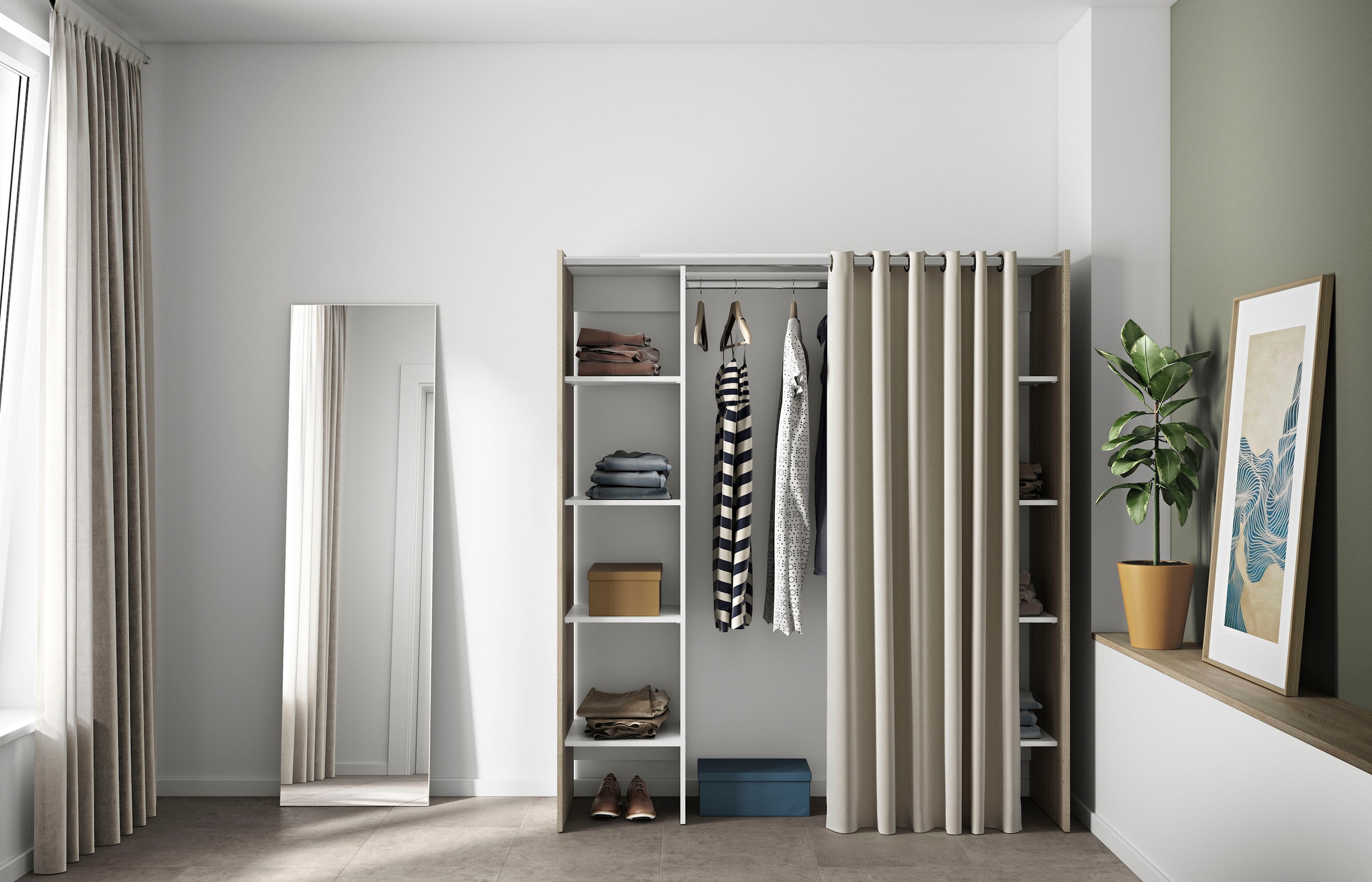 TemaHome Garderobenschrank »TOM«, Schrank mit Vorhang, ausziehbar auf Breite 185,3 cm