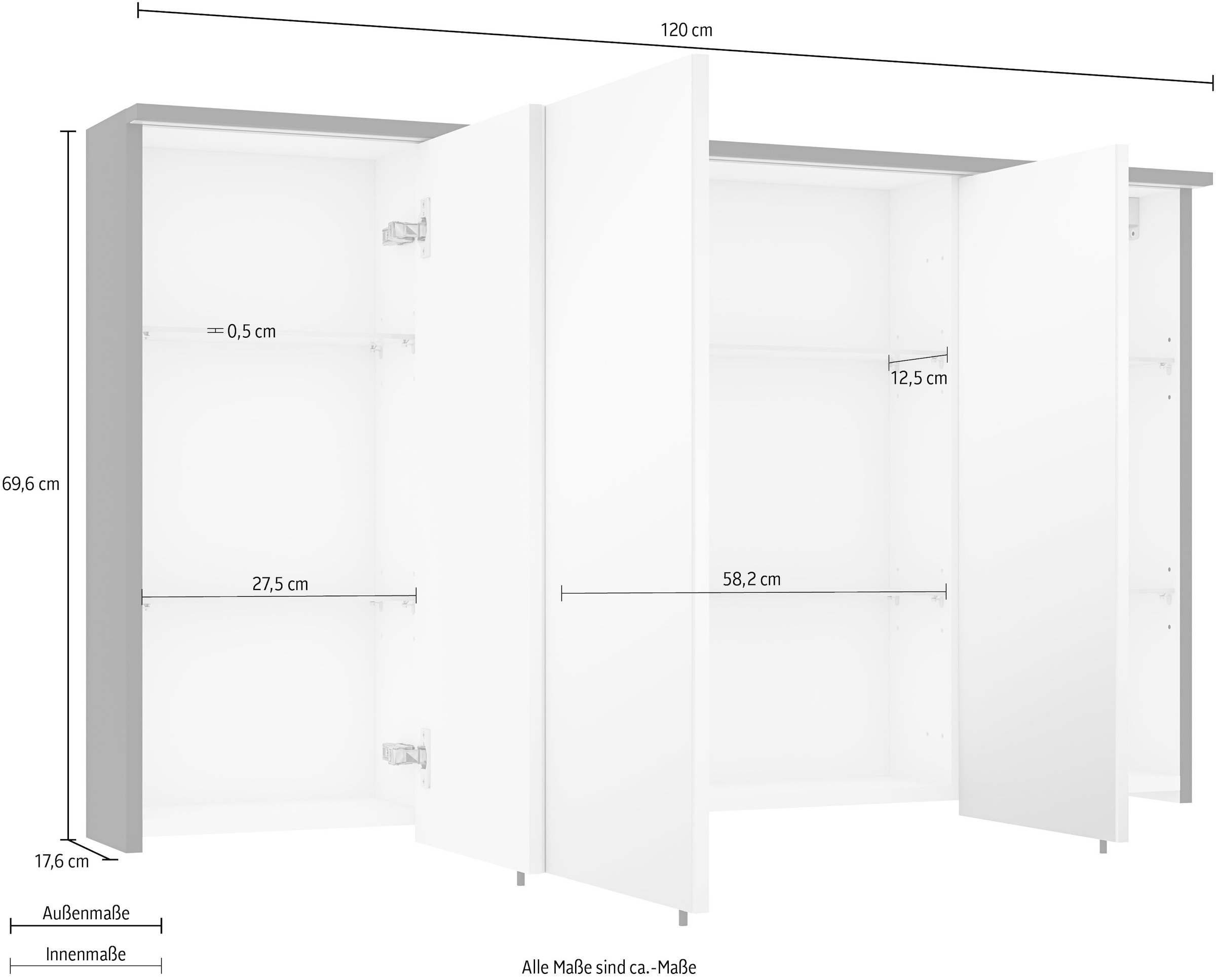 MARLIN Spiegelschrank »3500maxus«, 120 cm breit, Soft-Close-Funktion, inkl. Beleuchtung, Badschrank